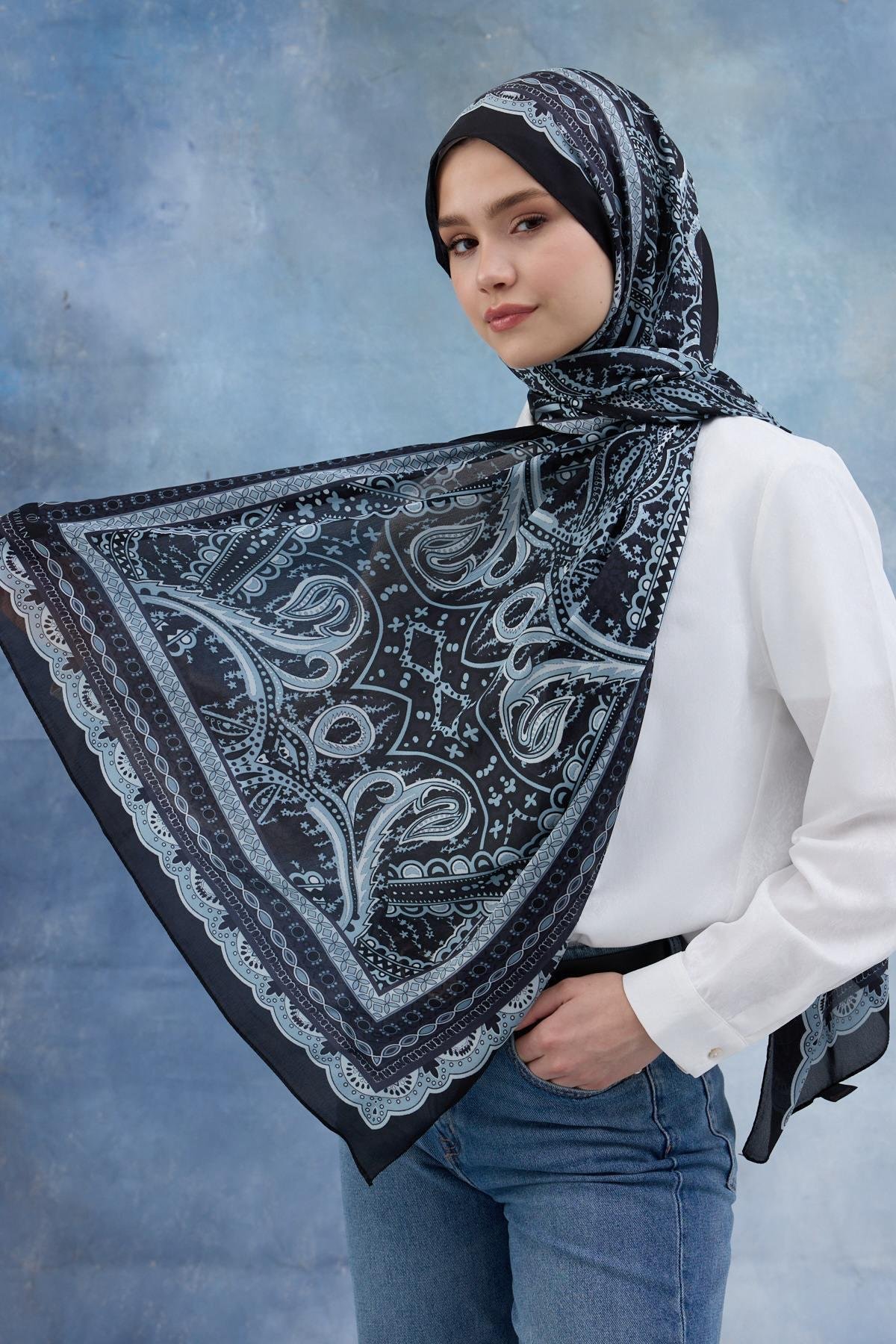 Siyah Hint Vual Şal -  5005-09