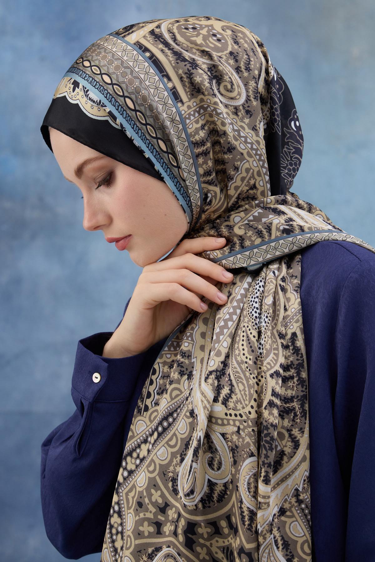 Siyah Kahve Hint Vual Şal -  5005-08