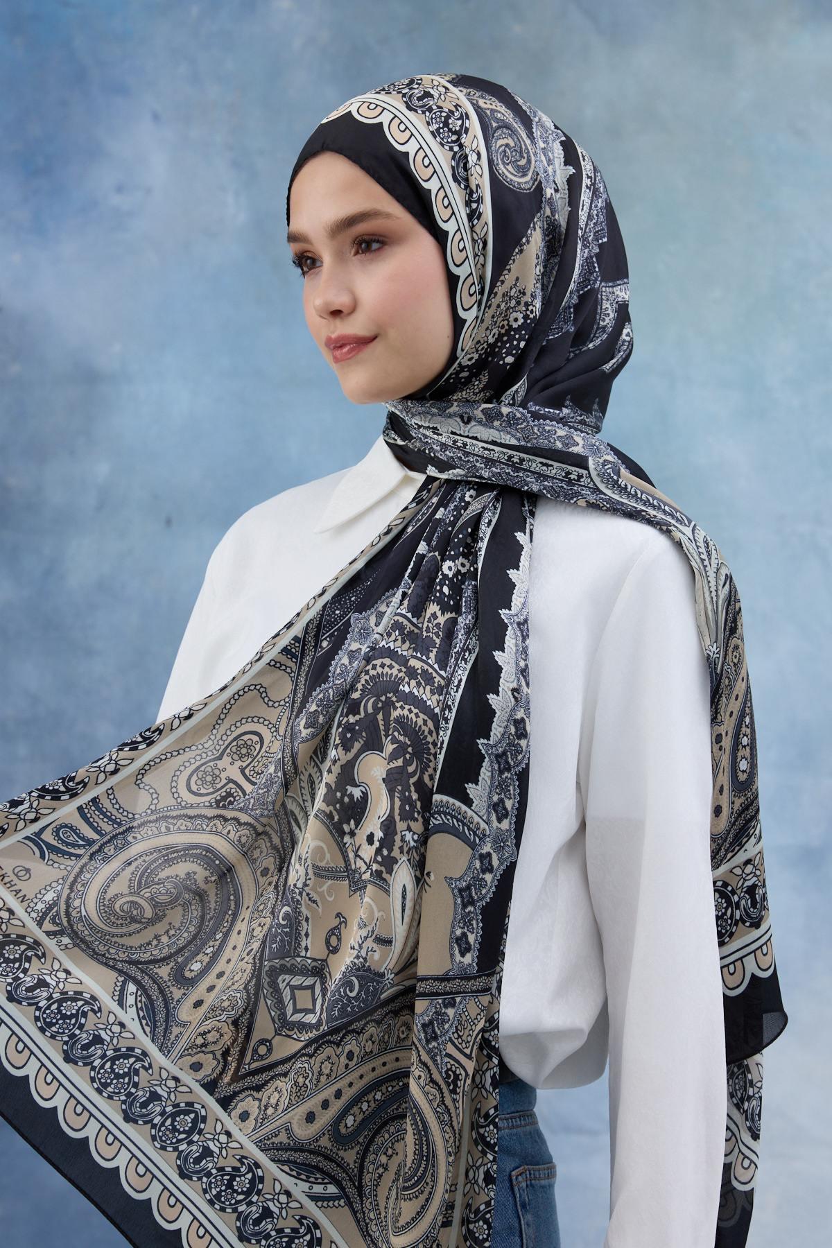 Siyah Kahve Hint Vual Şal -  5006-04