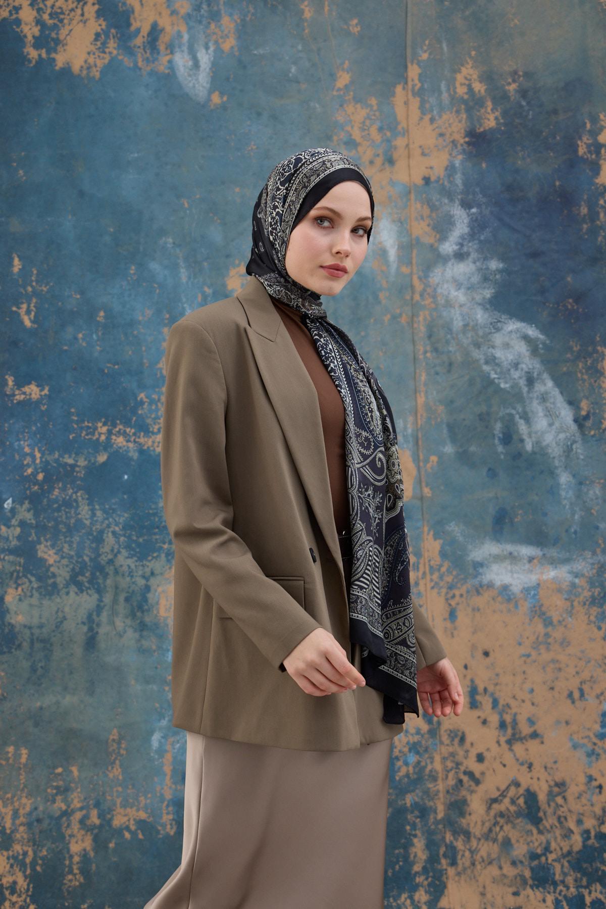 Siyah Taş Hint Vual Şal -  5008-08