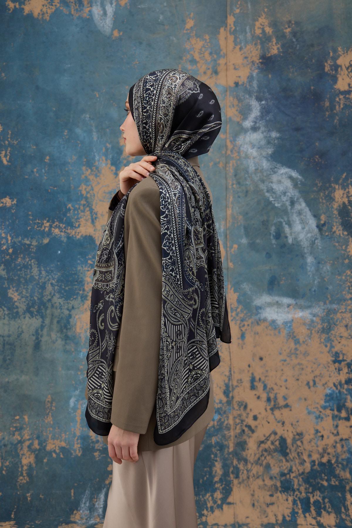 Siyah Taş Hint Vual Şal -  5008-08