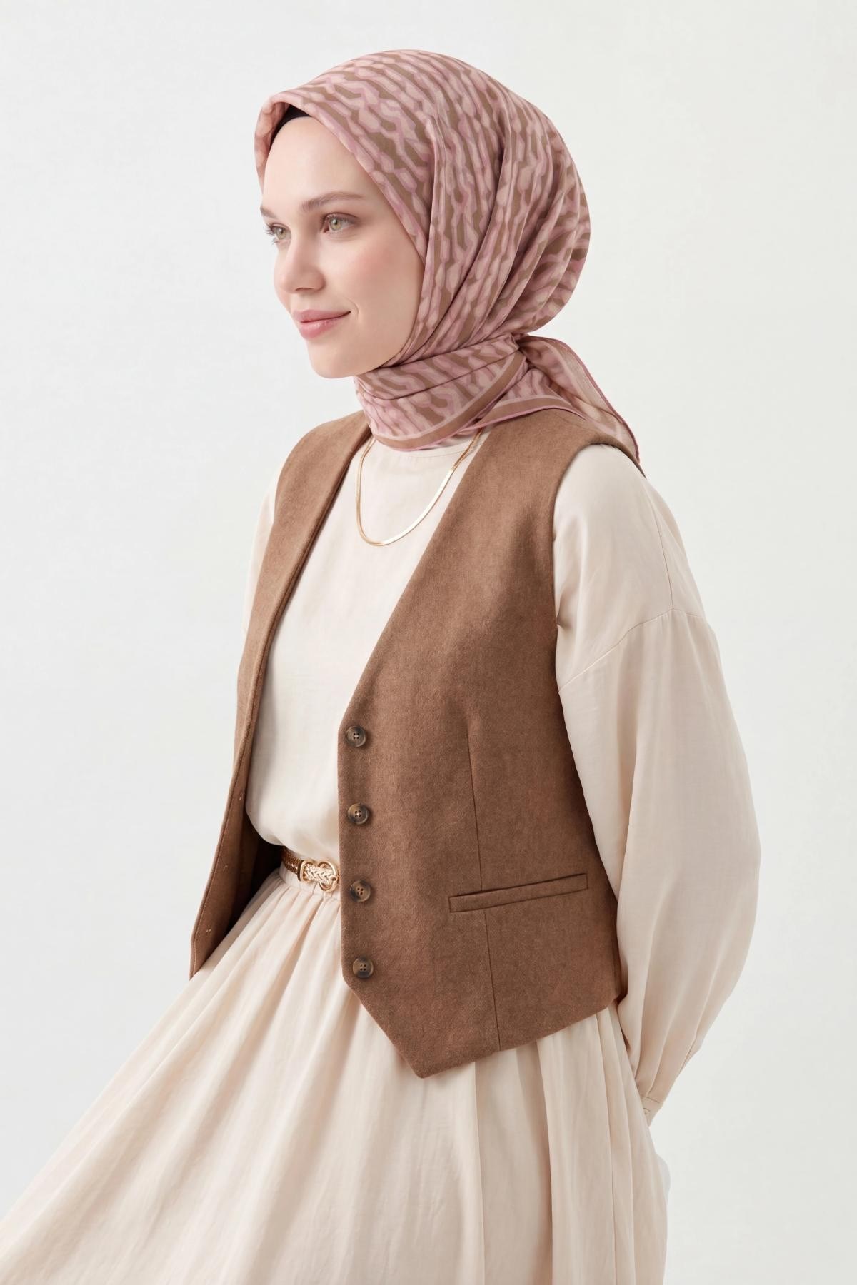 Soft Eşarp Flow Yeşil Kahve
