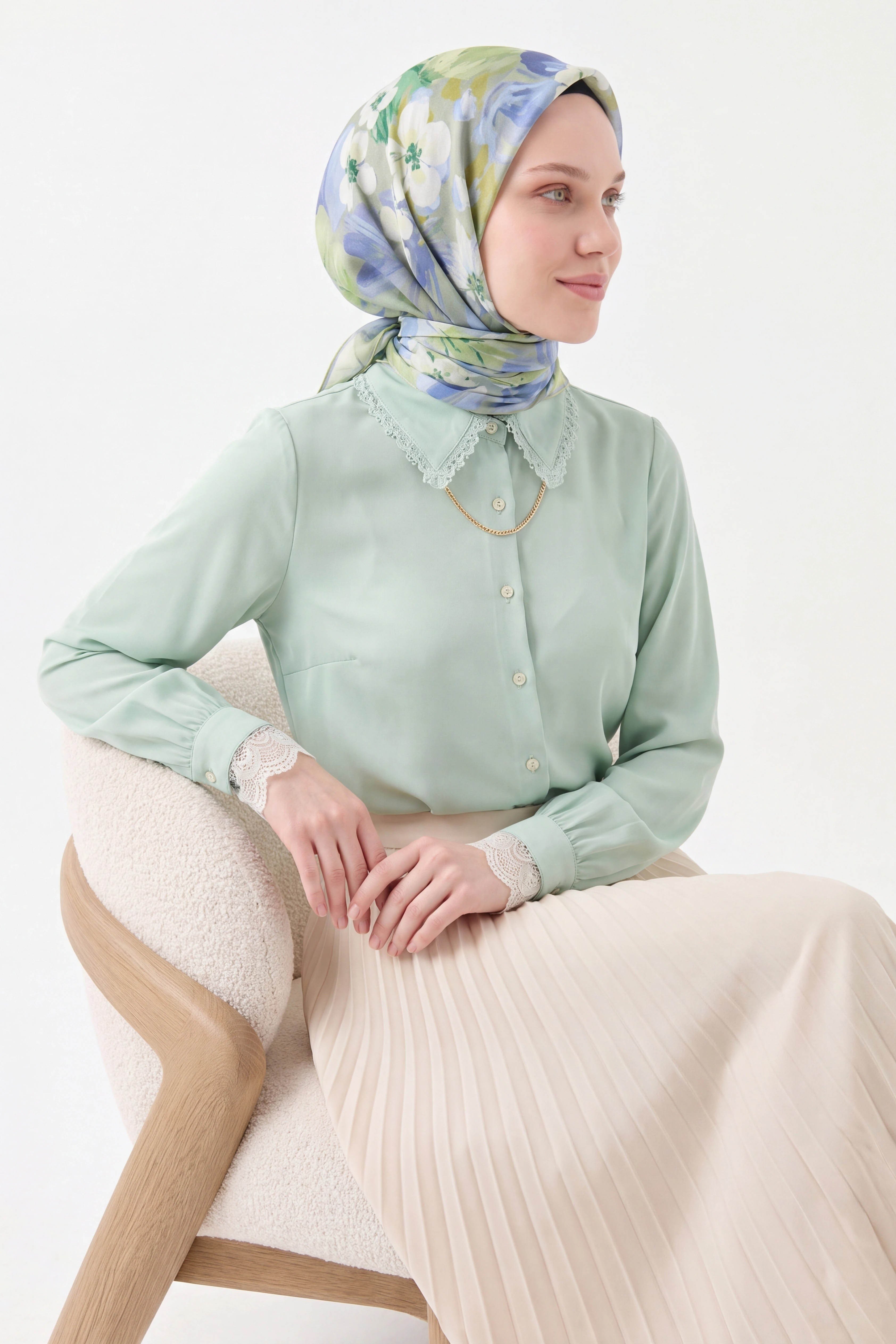 Soft Eşarp Flower Fıstık Yeşili