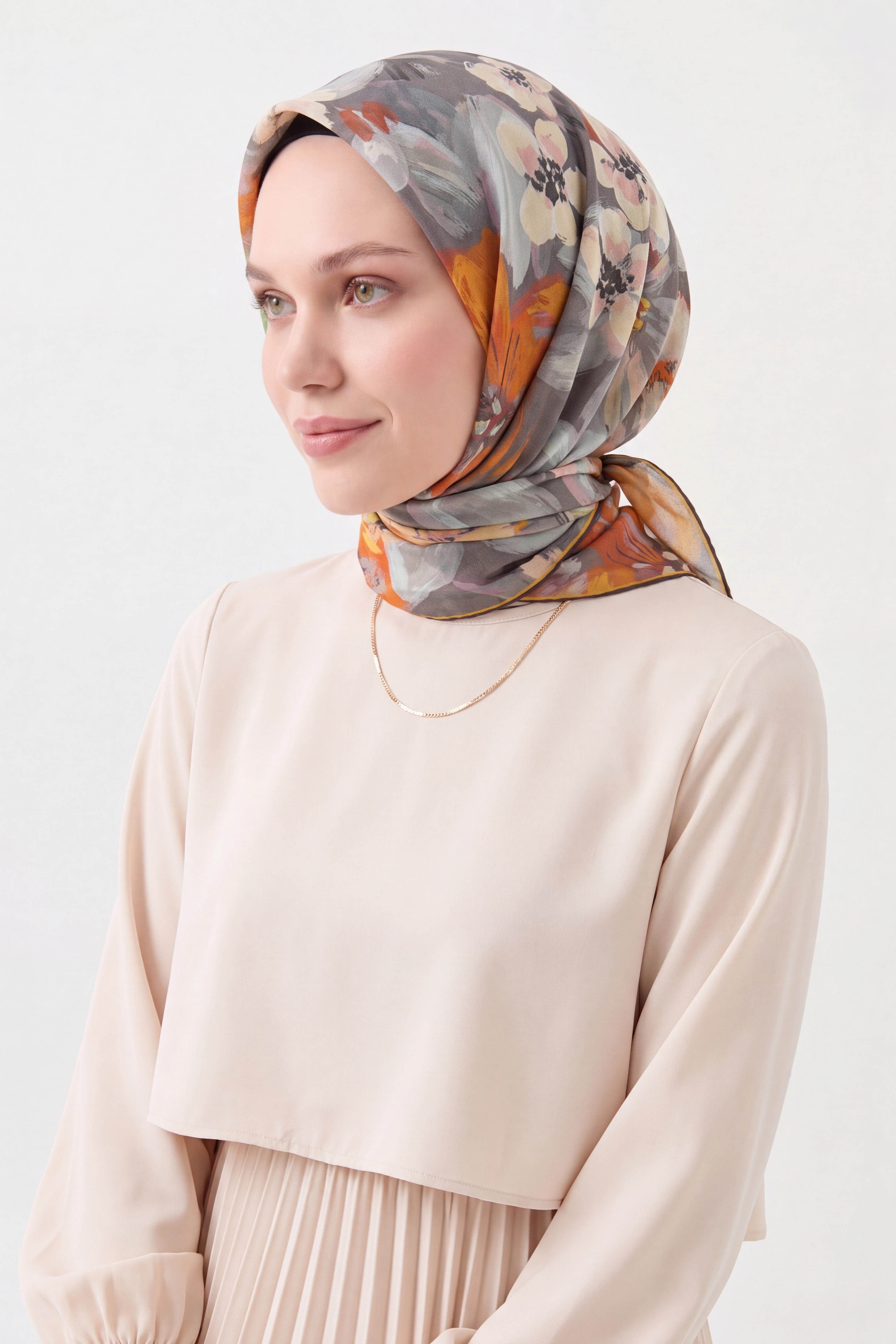 Soft Eşarp Flower Koyu Turuncu