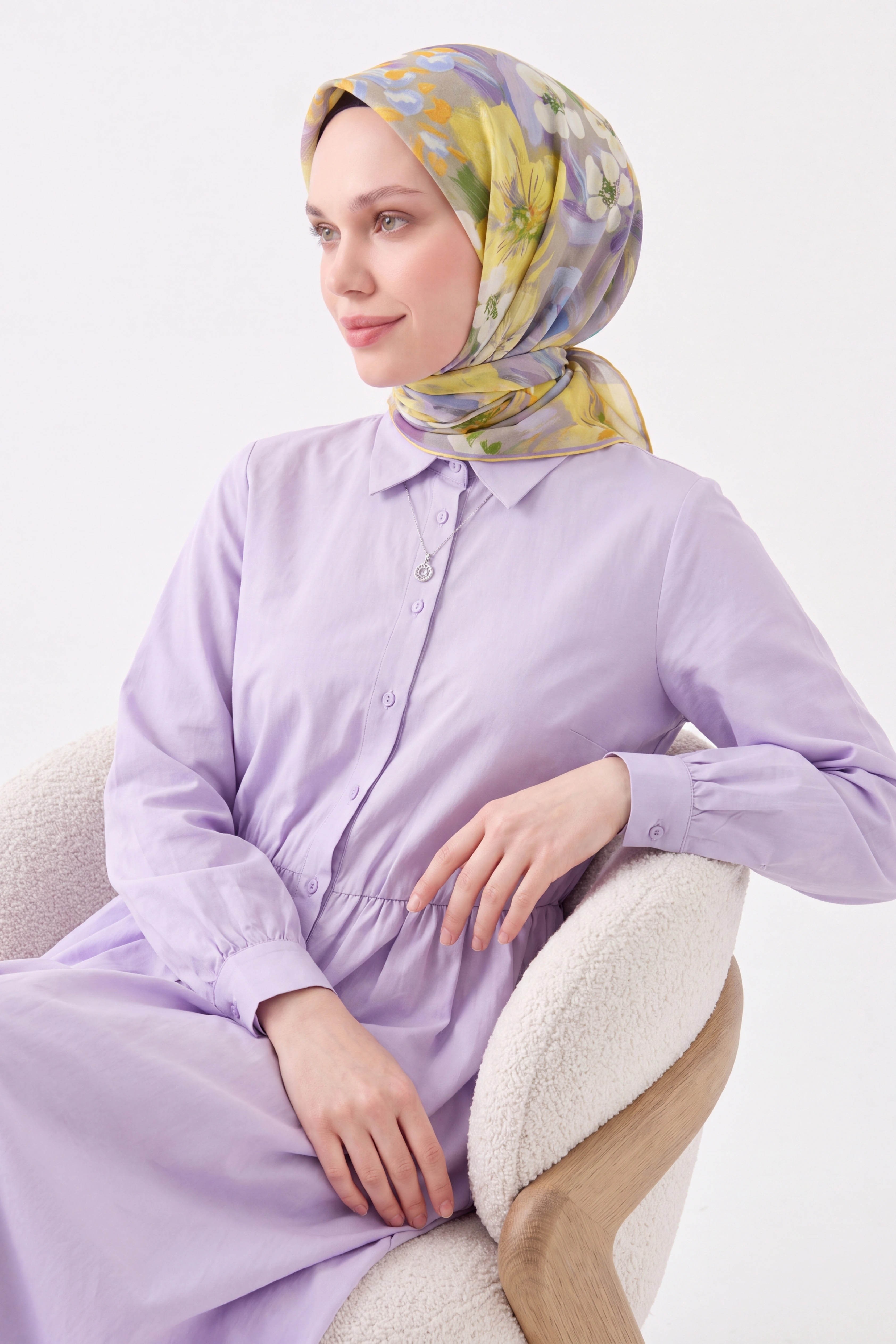 Soft Eşarp Flower Limon Sarısı