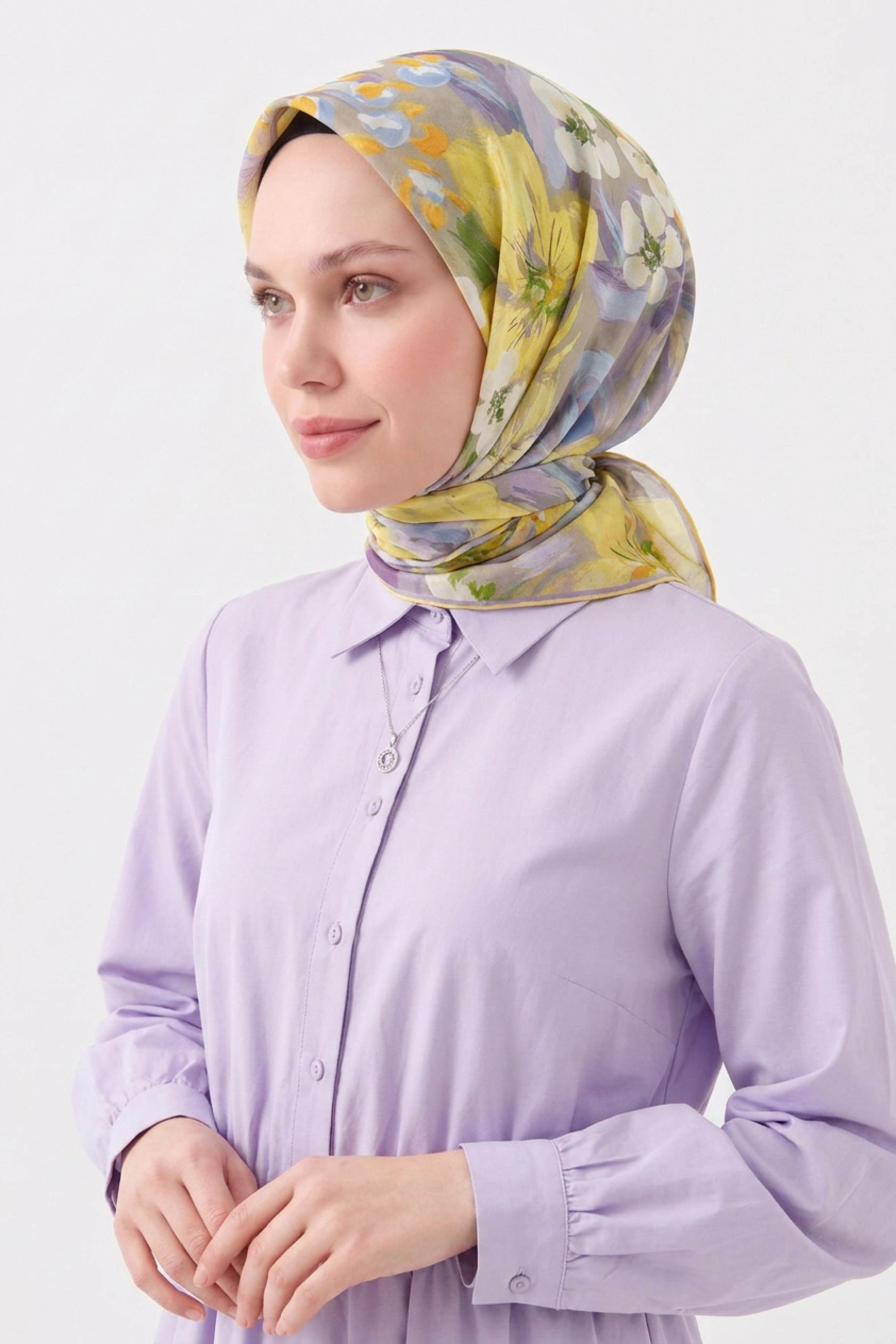 Soft Eşarp Flower Limon Sarısı
