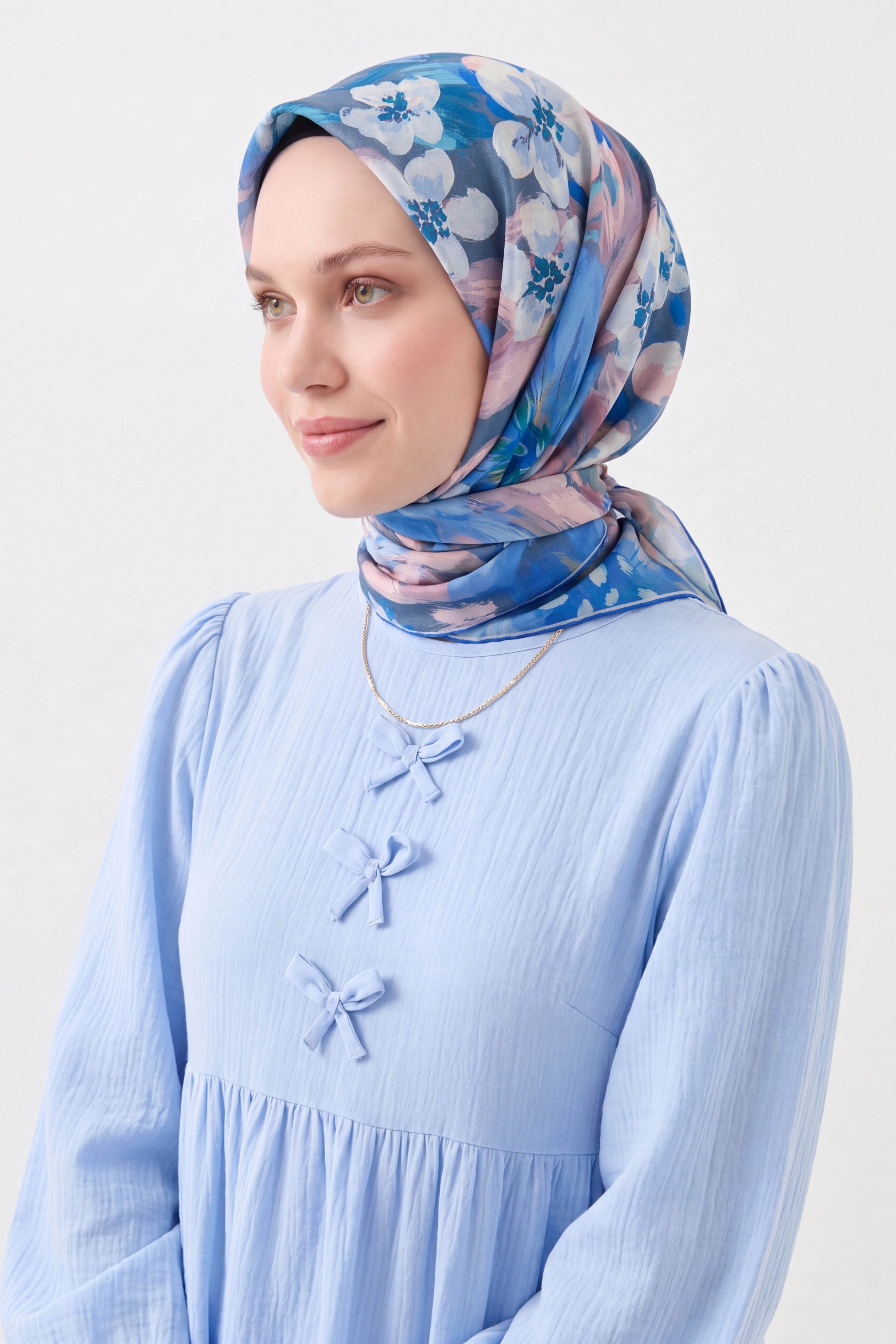 Soft Eşarp Flower Mavi