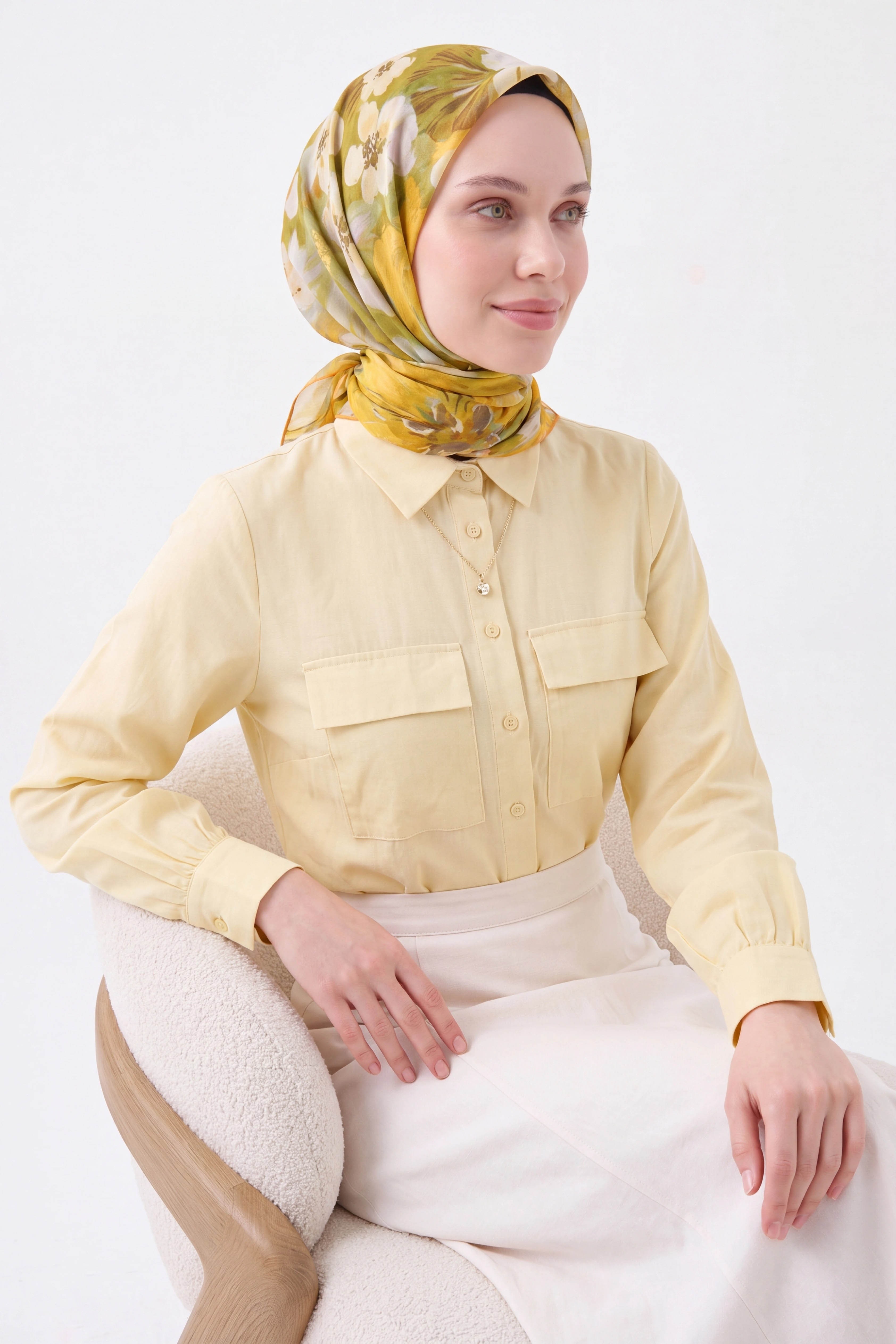 Soft Eşarp Flower Yağ Yeşili