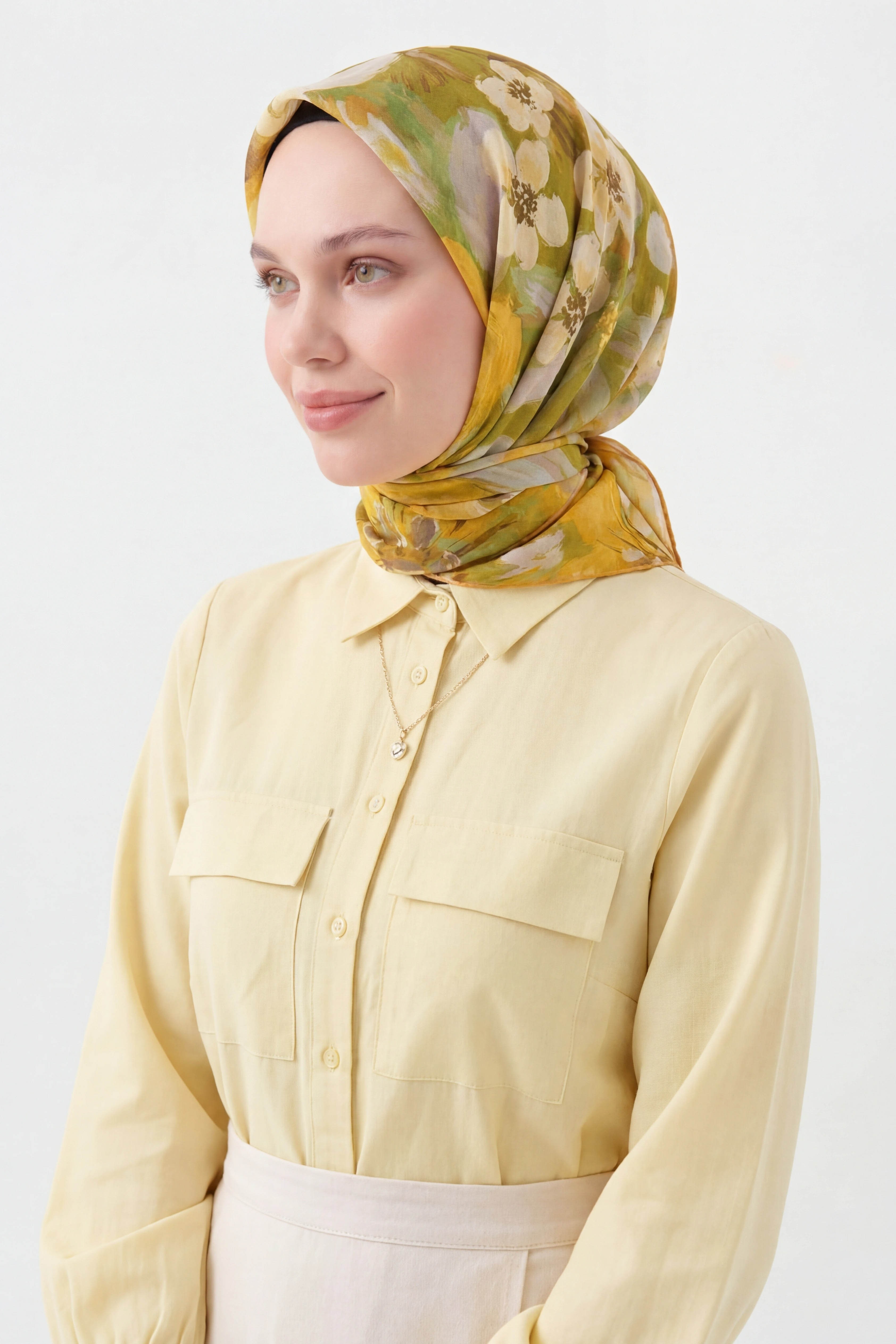 Soft Eşarp Flower Yağ Yeşili