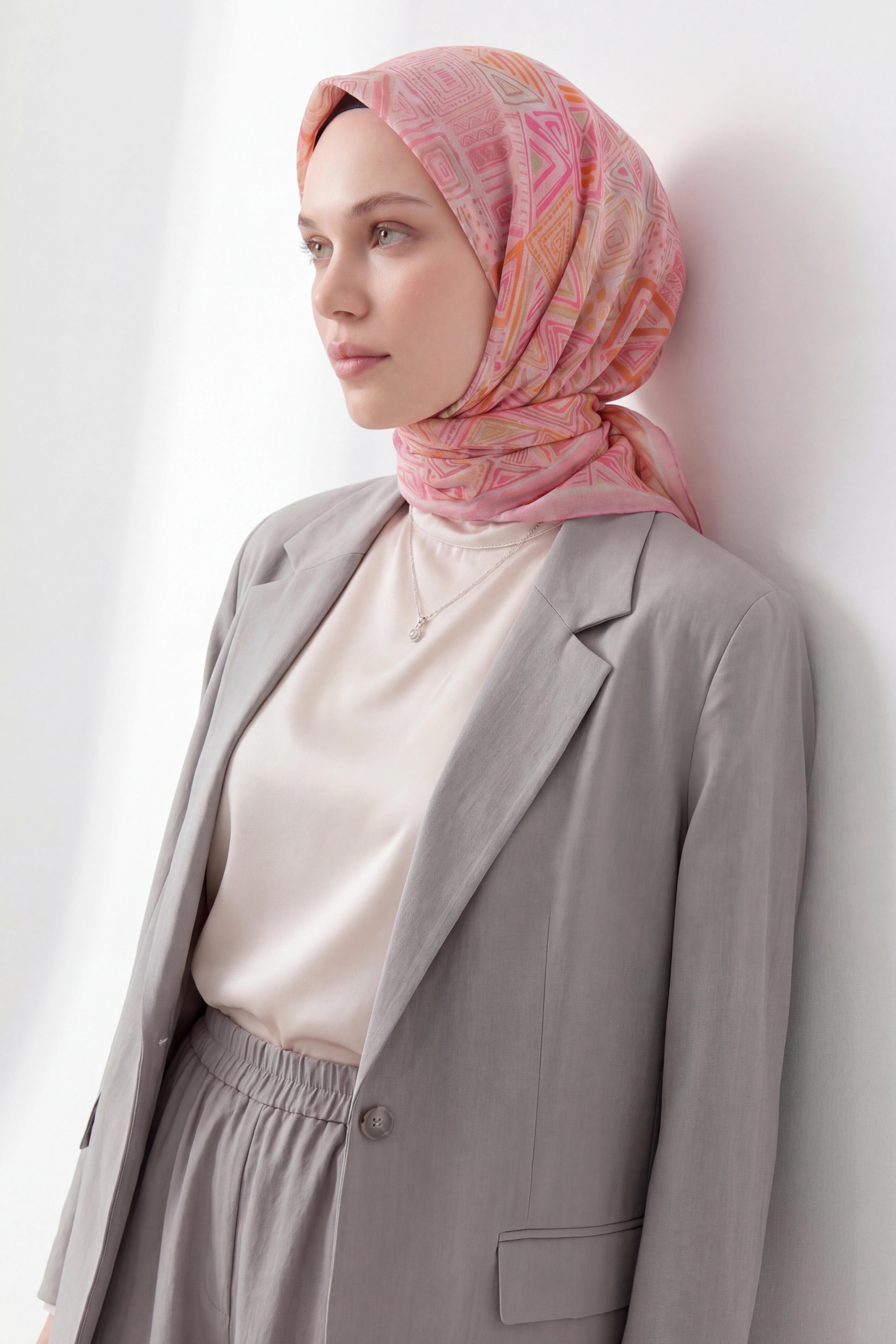 Soft Eşarp Geometrik Pembe