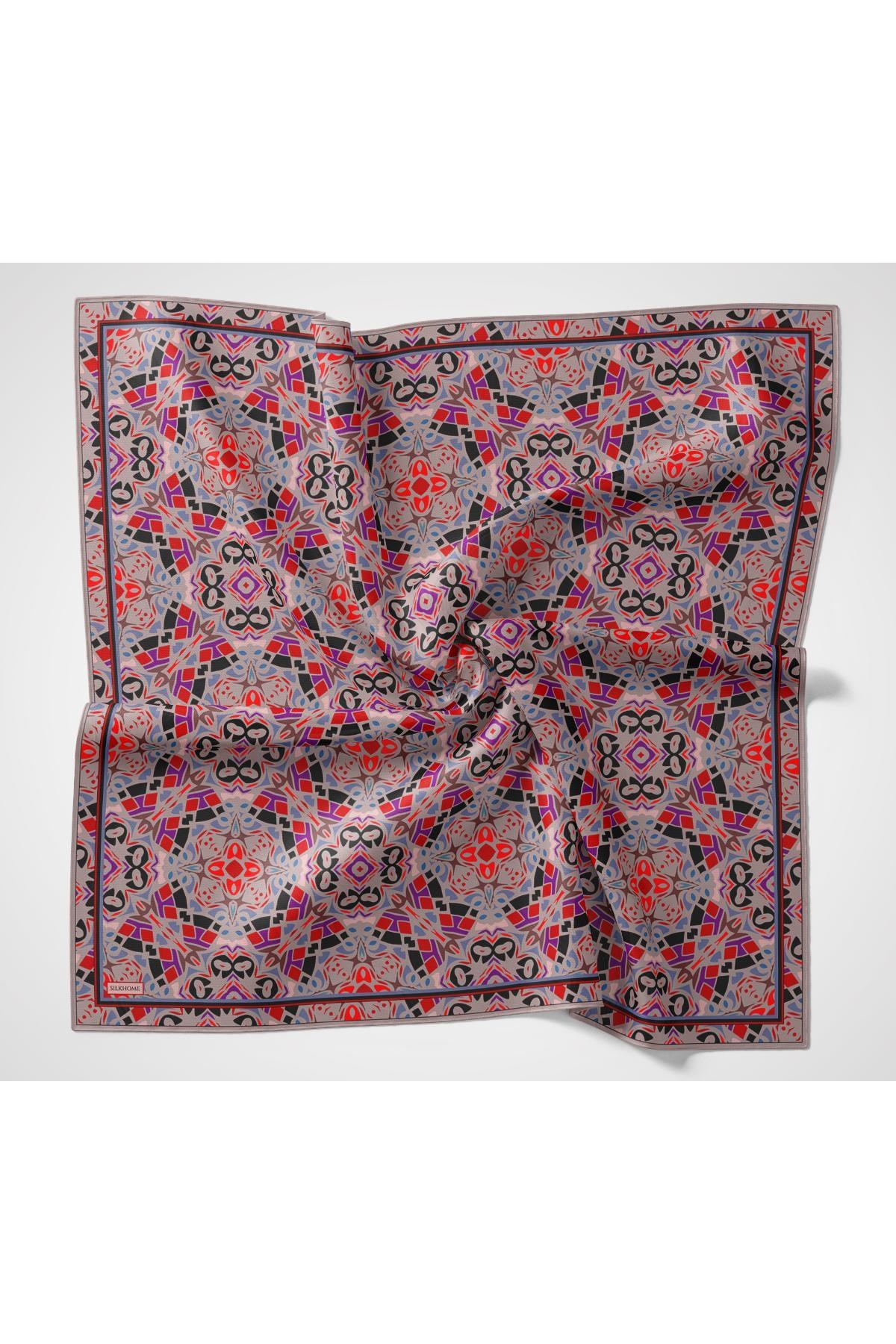 Soft Eşarp Geometrik Pudra Vizon 90x90