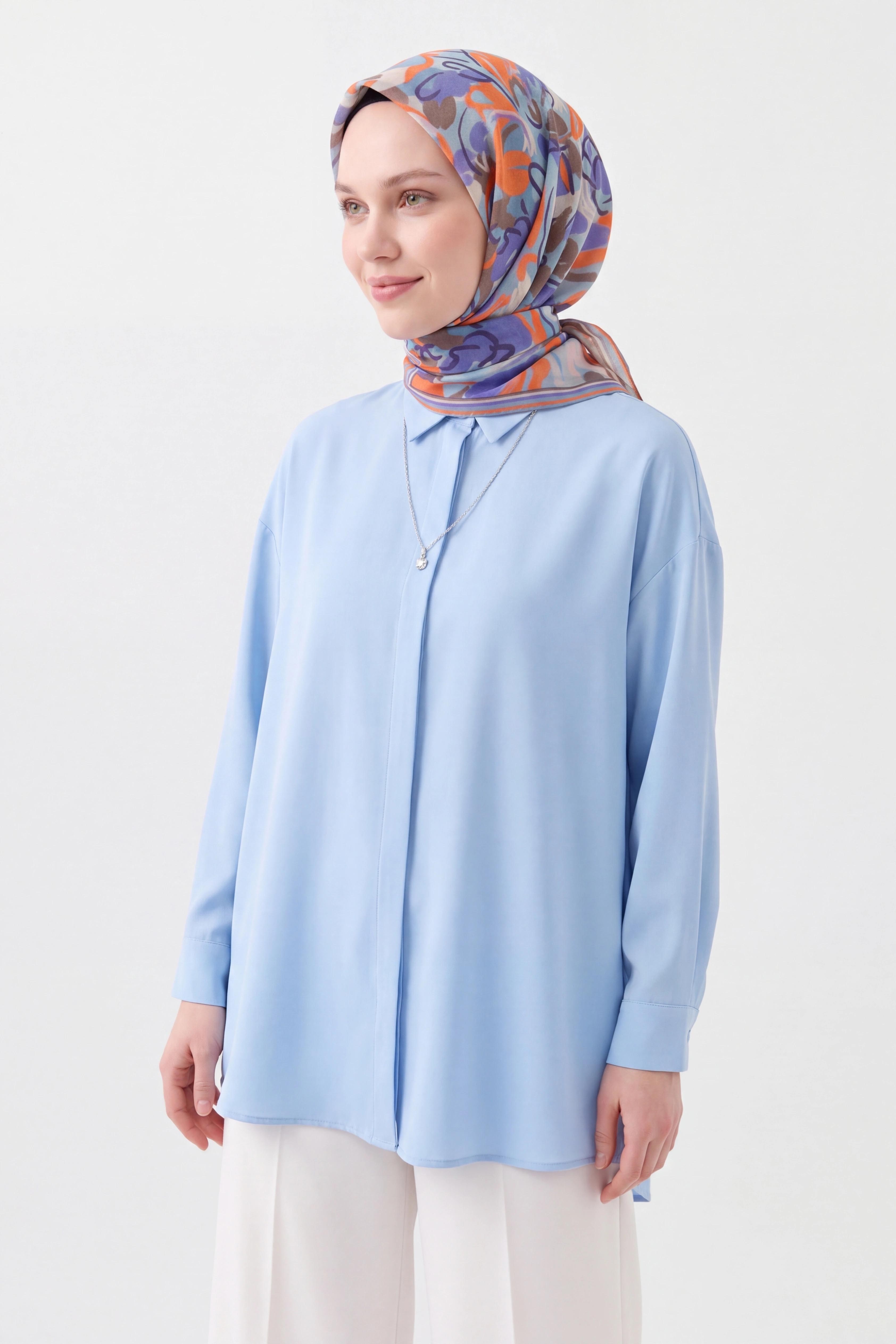 Soft Eşarp Painterly Floral Gök Mavi
