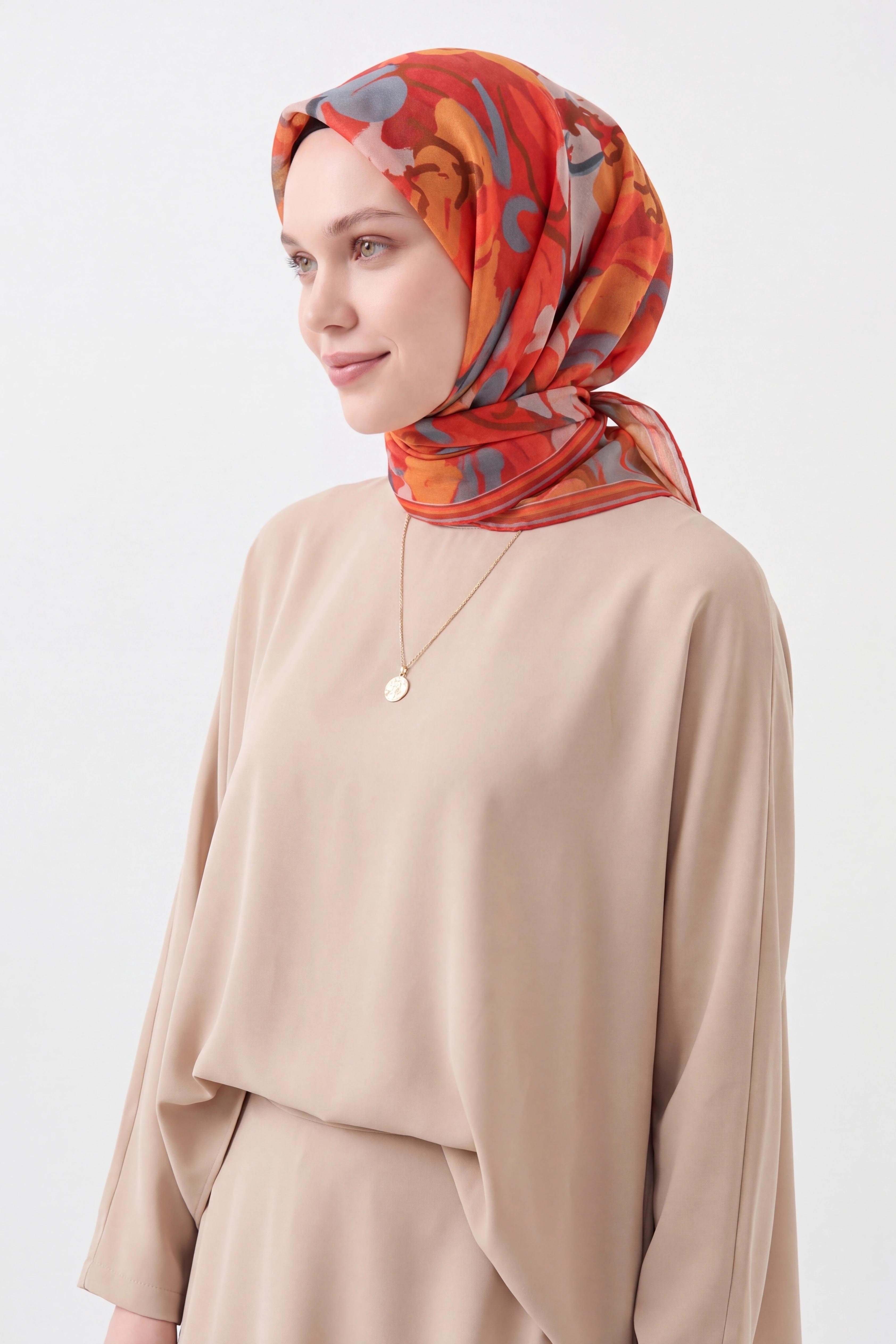 Soft Eşarp Painterly Floral Kırmızı