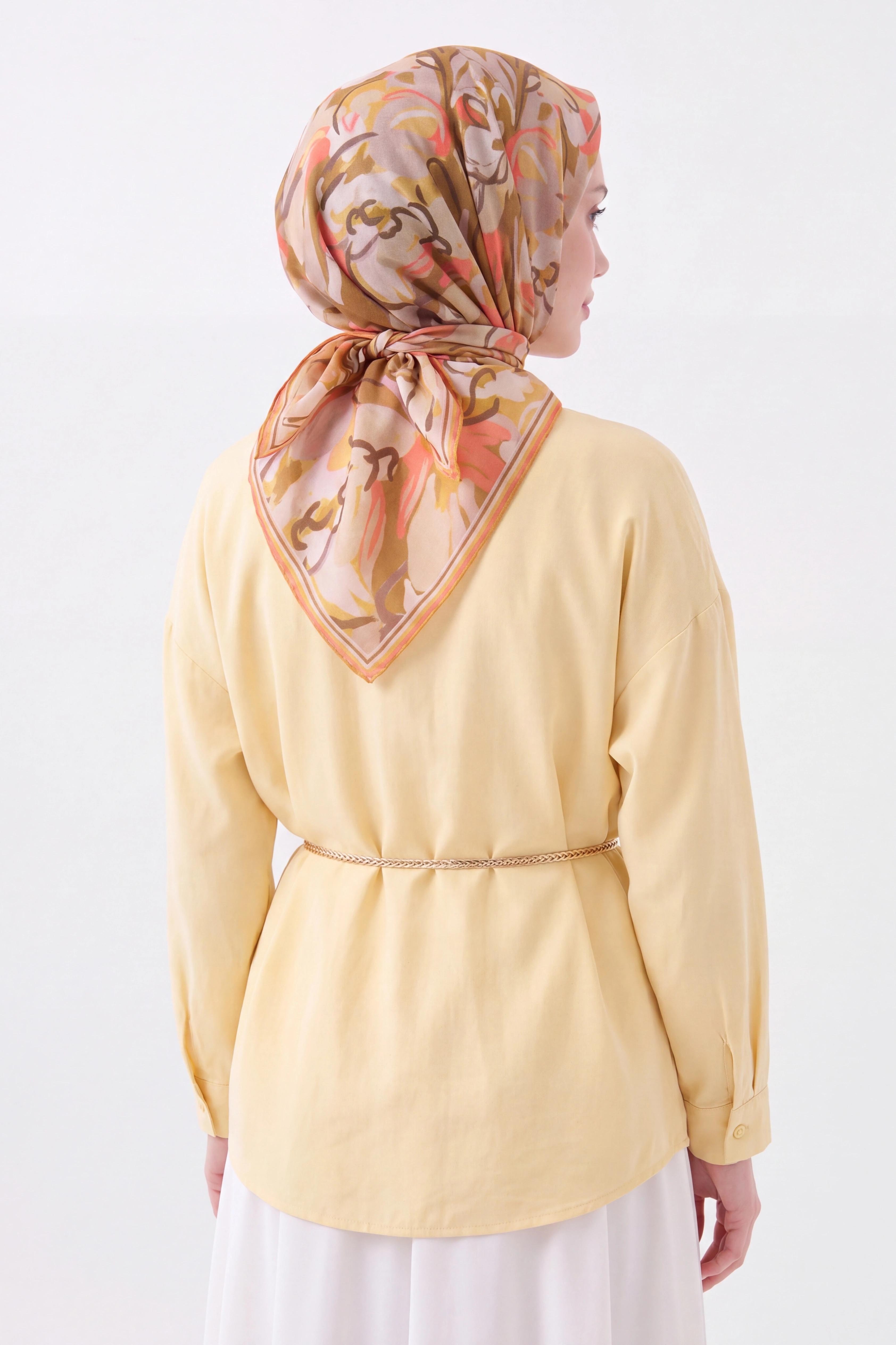 Soft Eşarp Painterly Floral Koyu Hardal