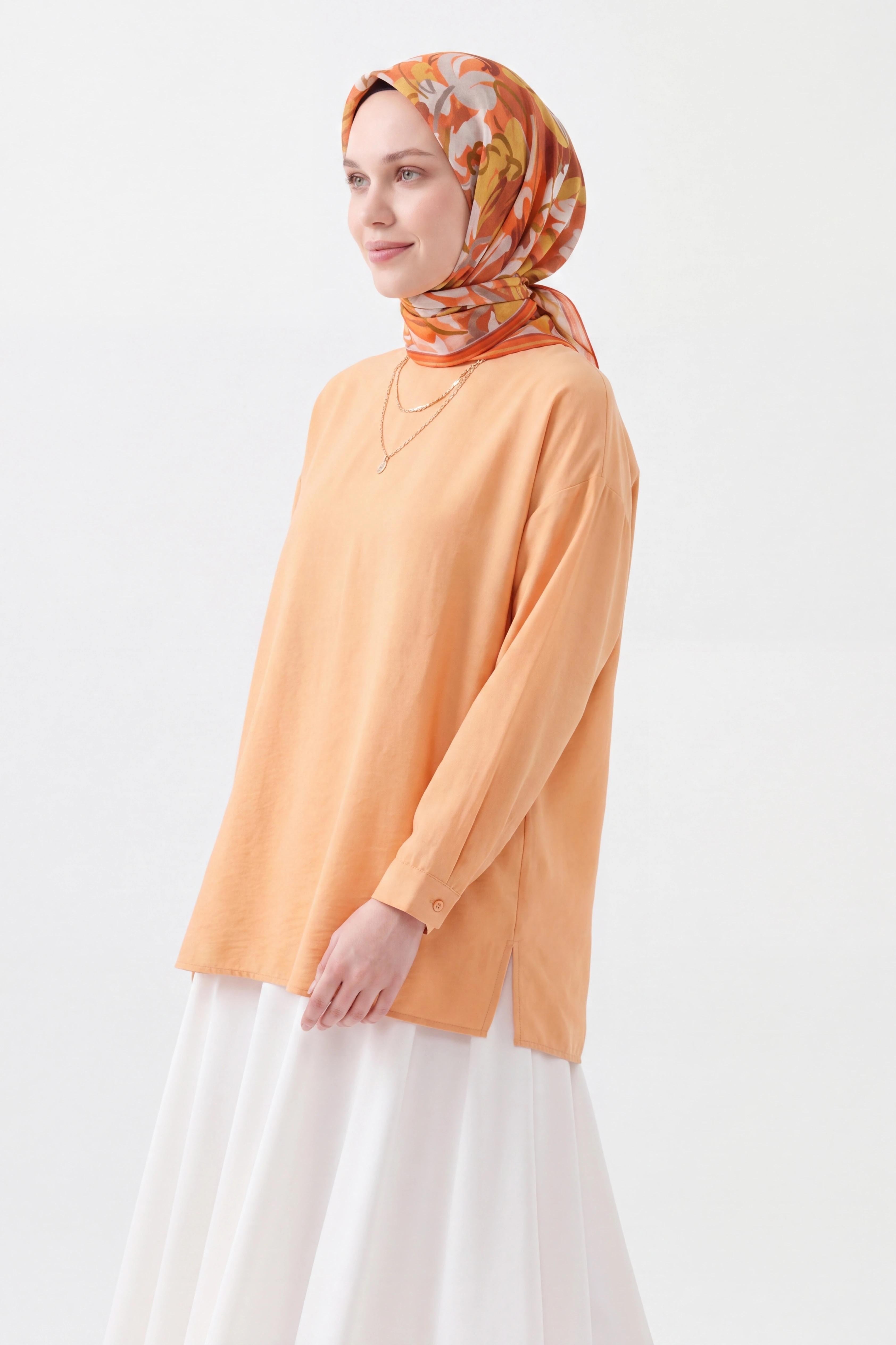 Soft Eşarp Painterly Floral Koyu Turuncu