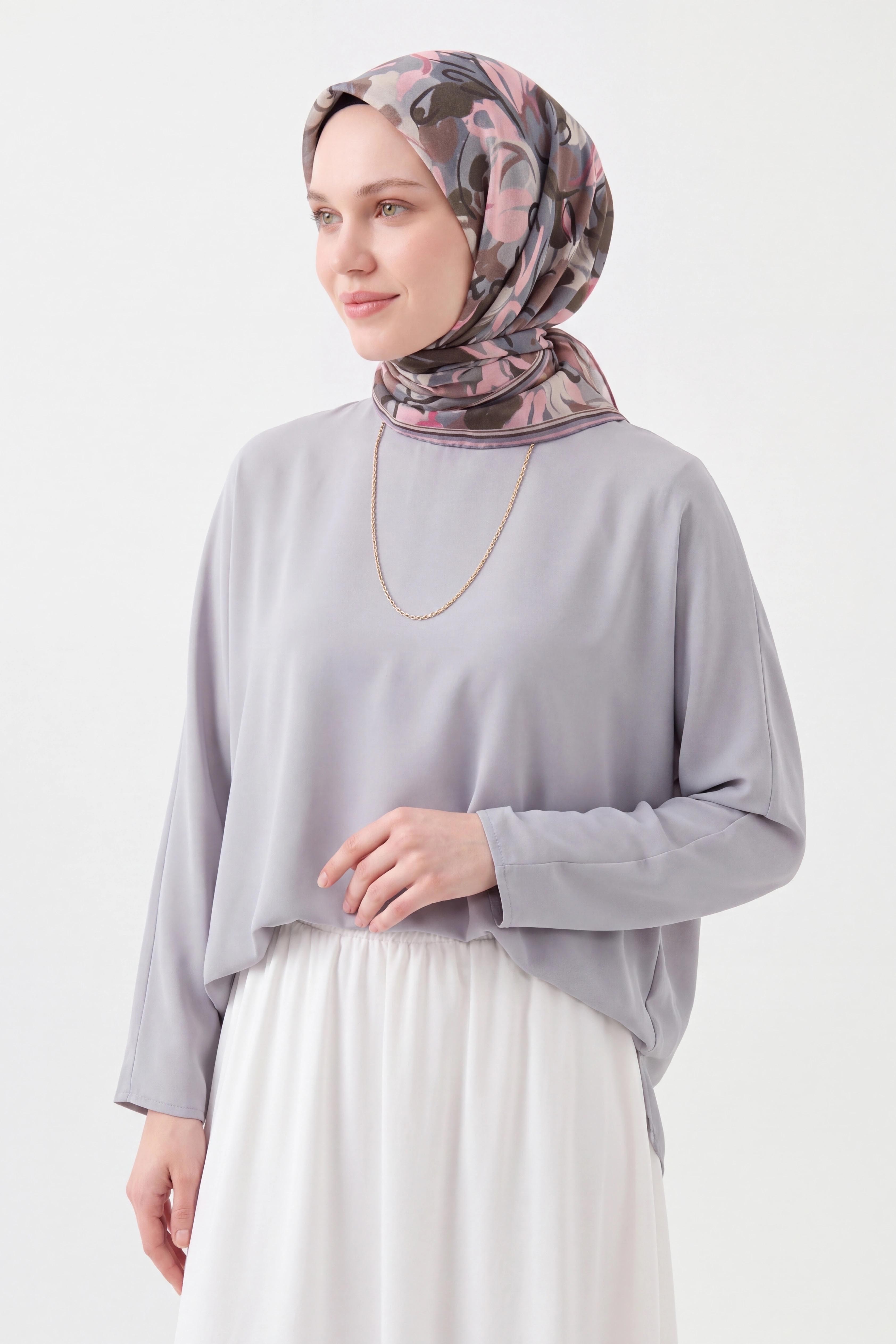 Soft Eşarp Painterly Floral Mavi Gri