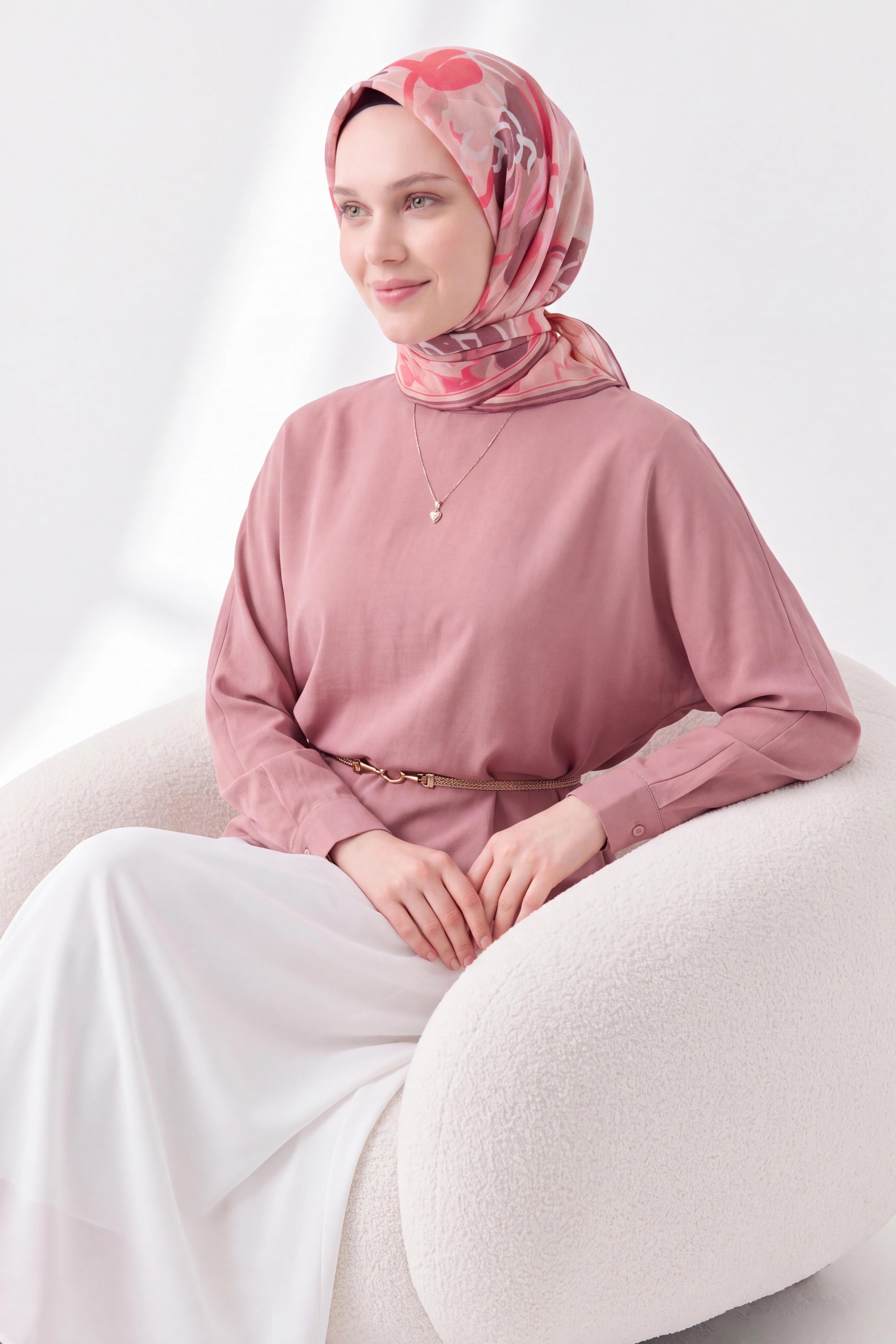Soft Eşarp Painterly Floral Pembe