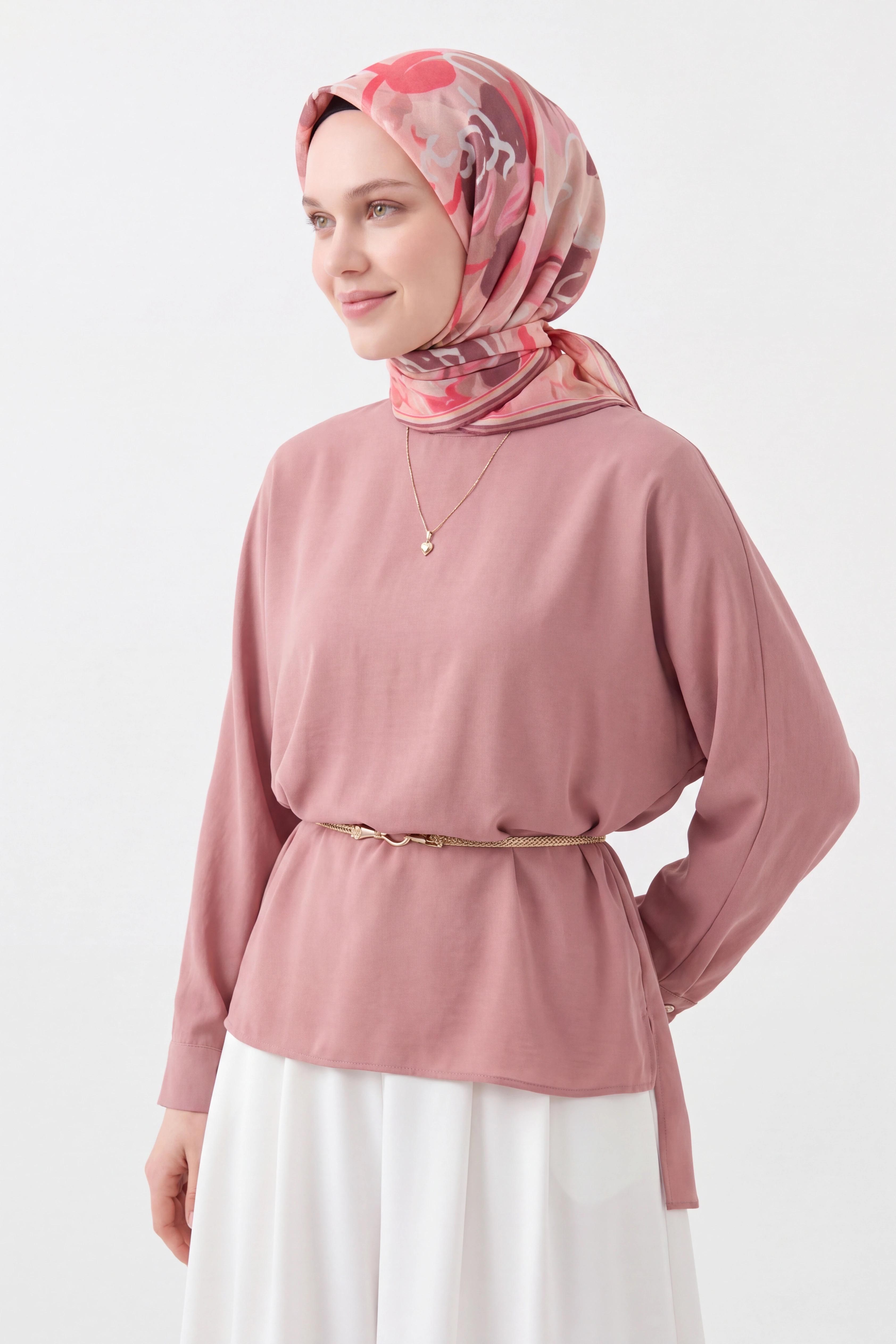 Soft Eşarp Painterly Floral Pembe