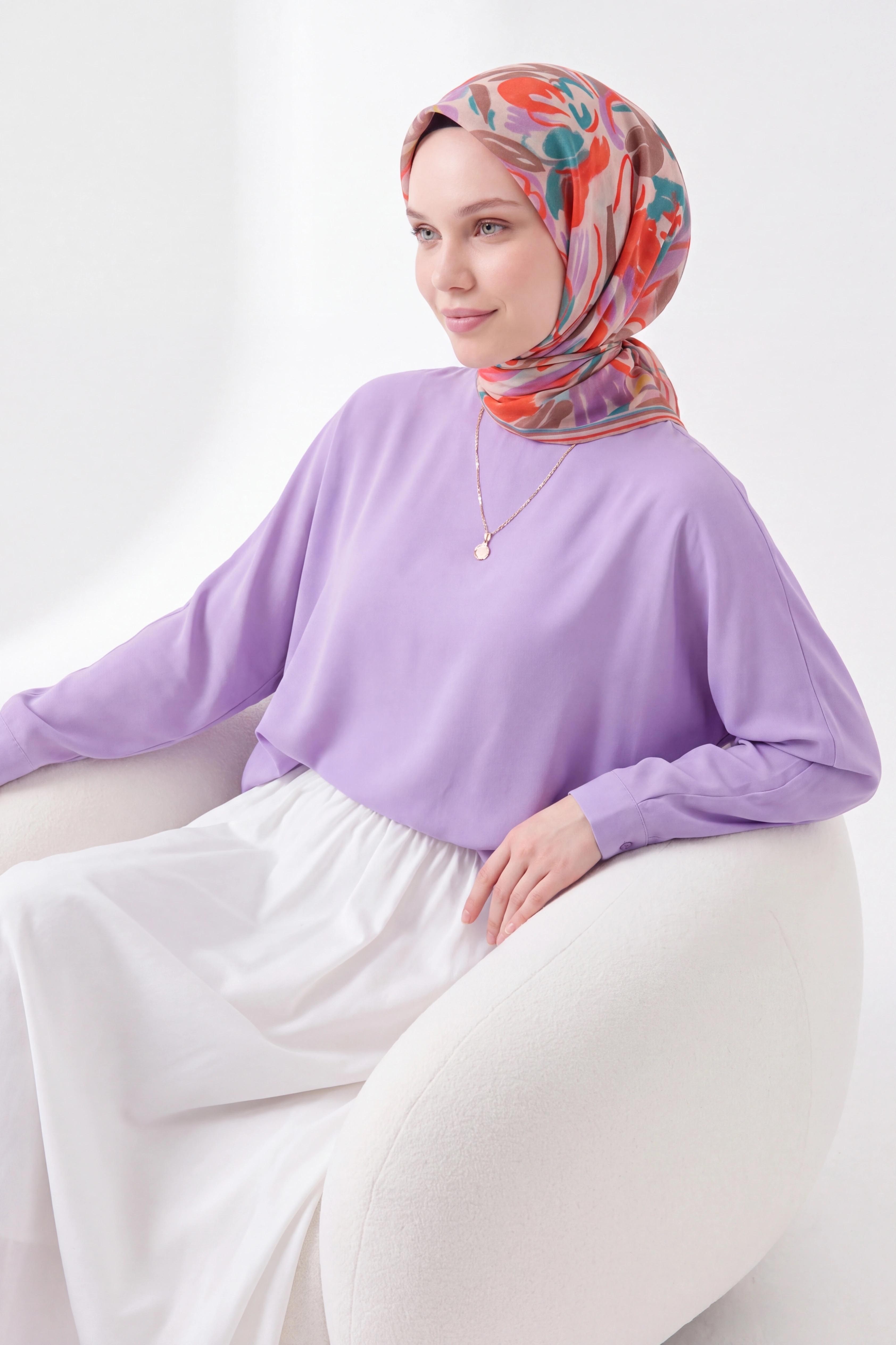Soft Eşarp Painterly Floral Turkuaz