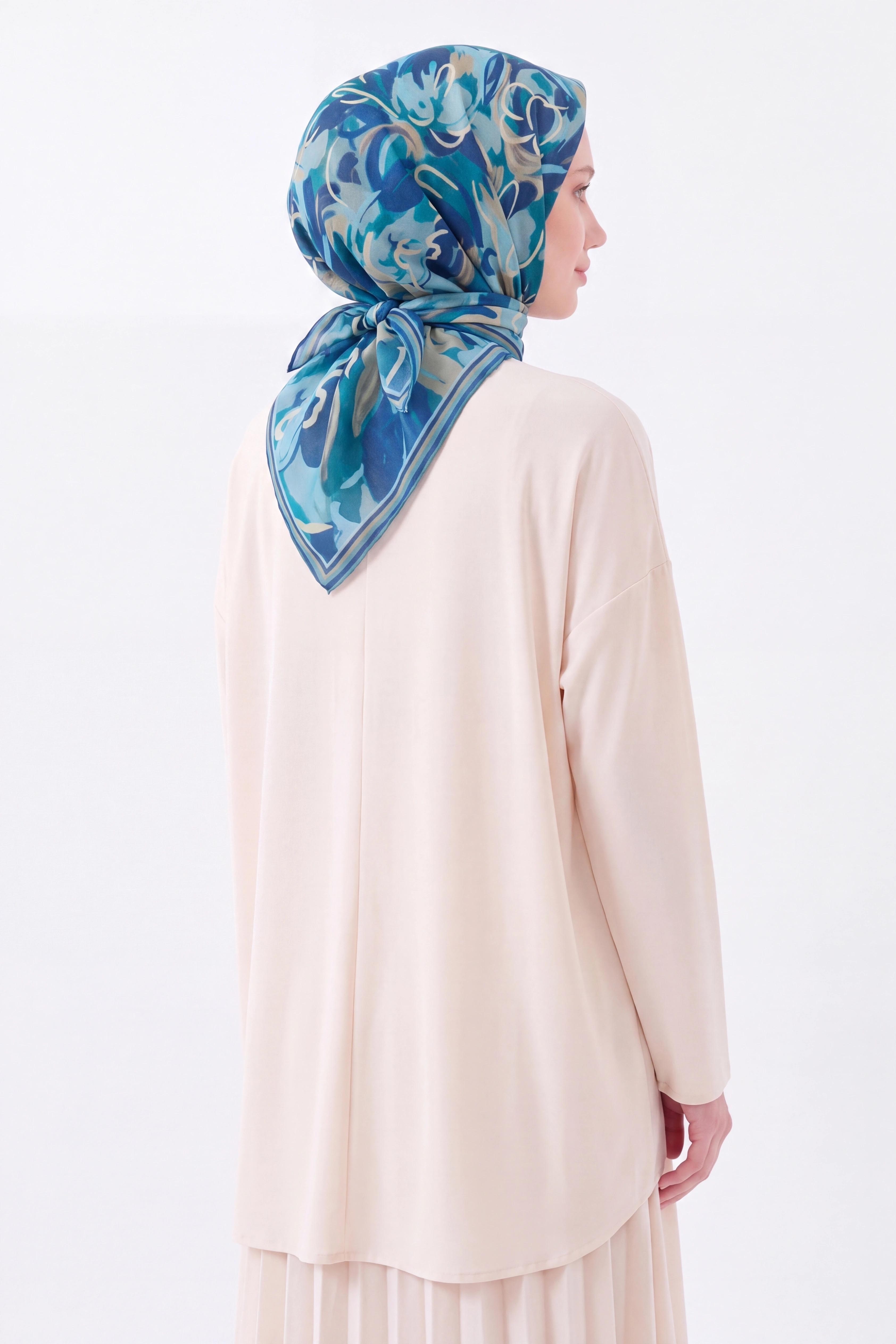 Soft Eşarp Painterly Floral Turkuaz