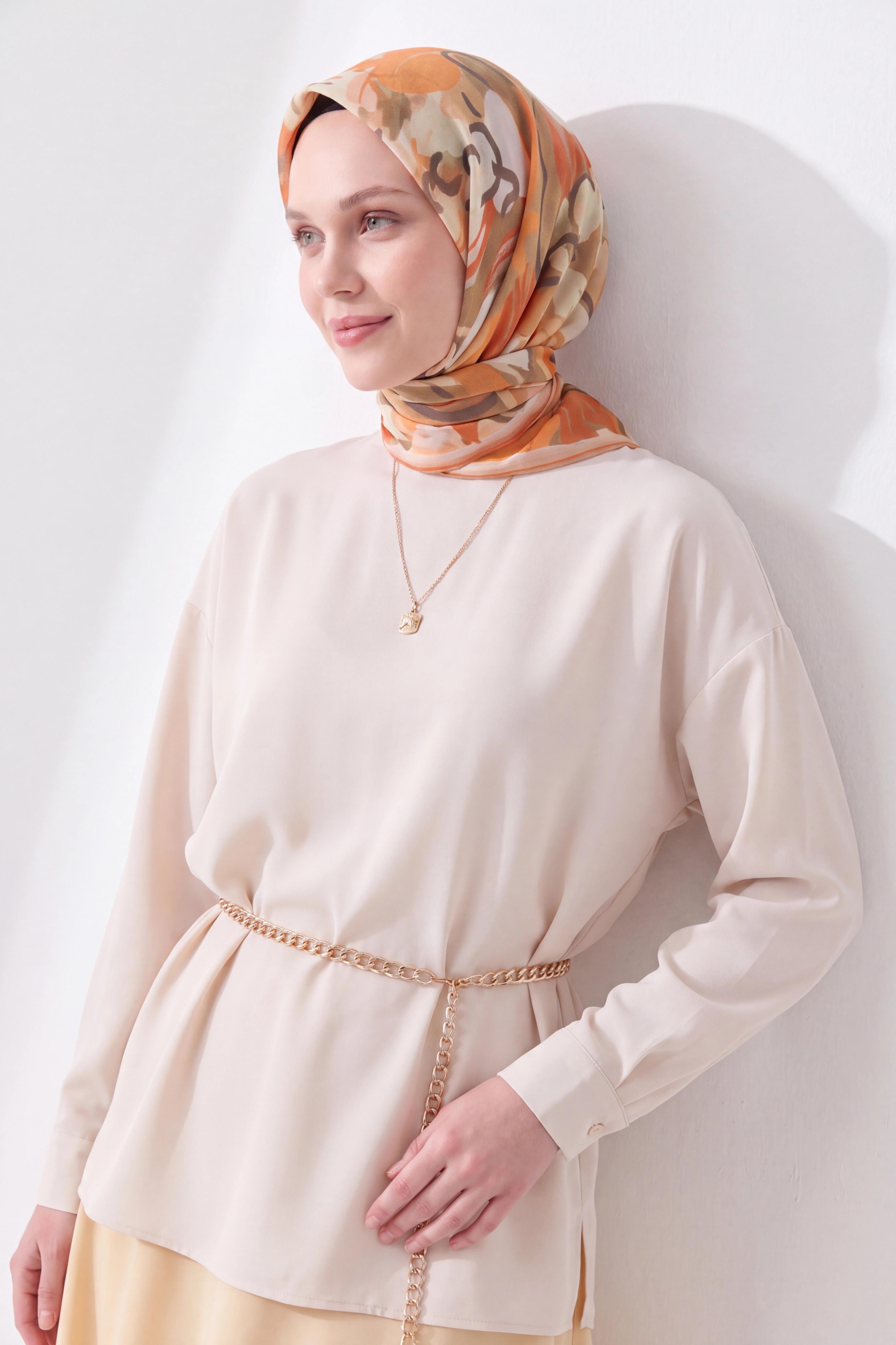 Soft Eşarp Painterly Floral Yeşil Bej
