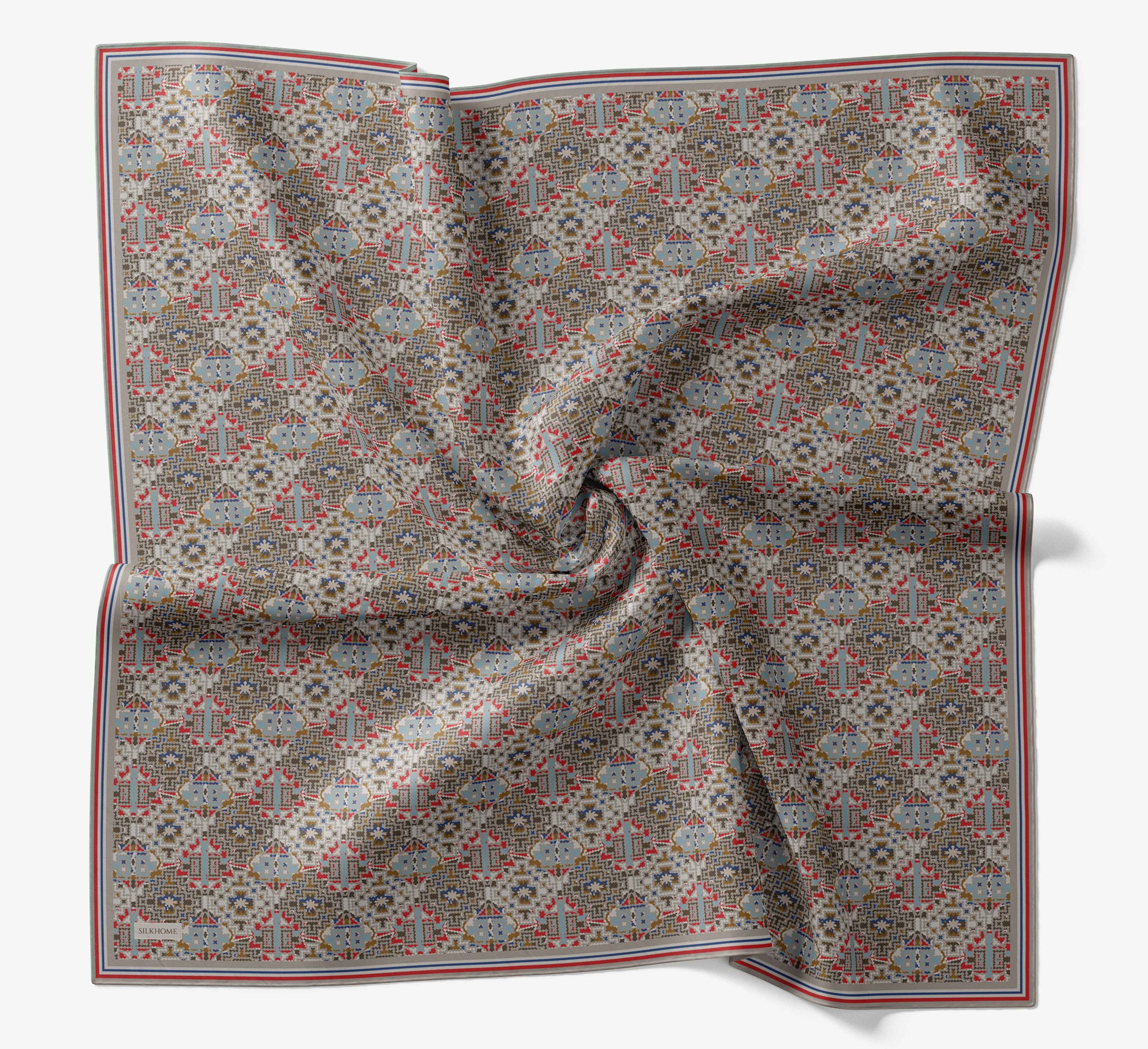 Soft Eşarp Pixel Ethnic Gök Mavisi