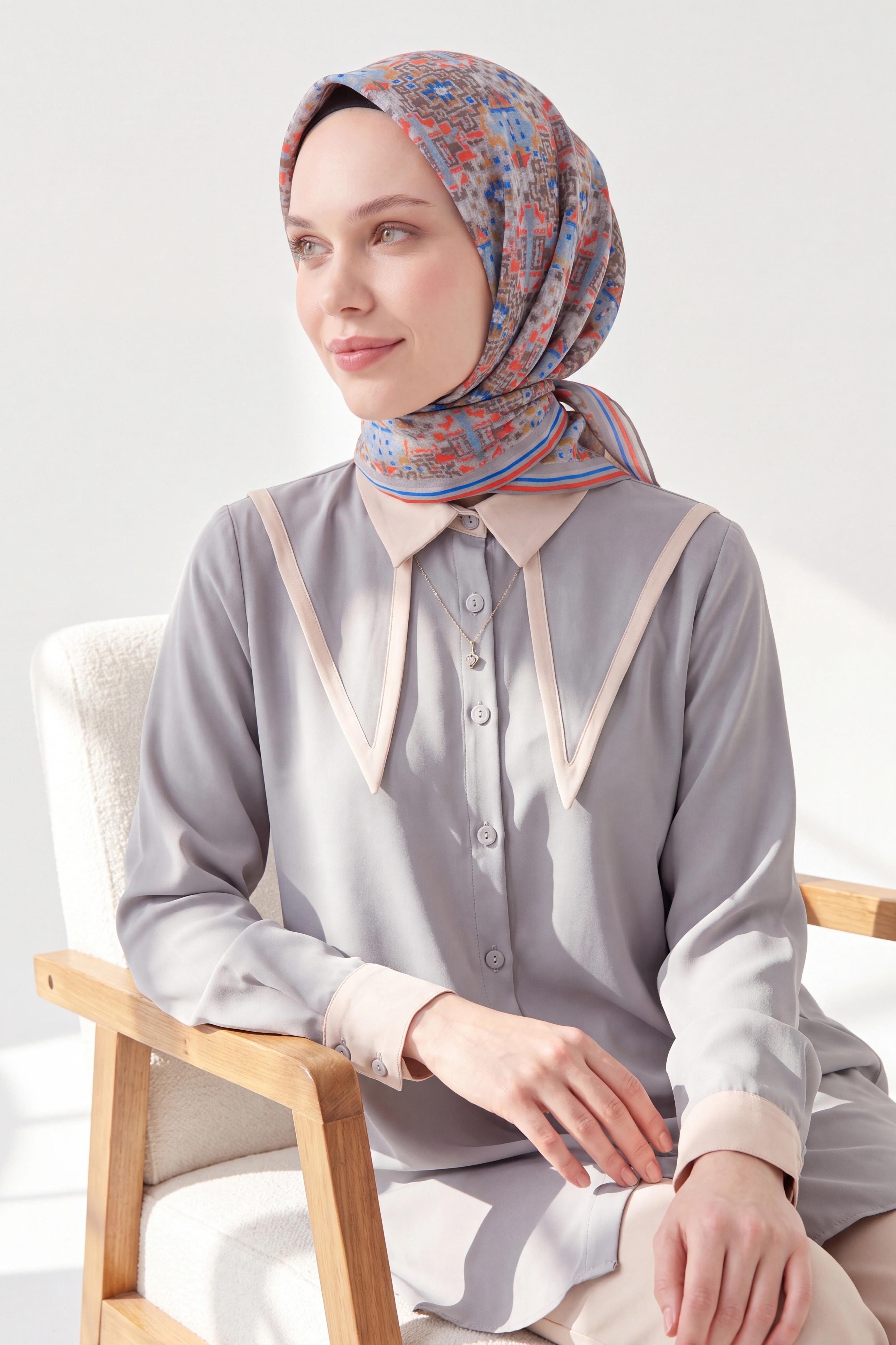 Soft Eşarp Pixel Ethnic Gök Mavisi