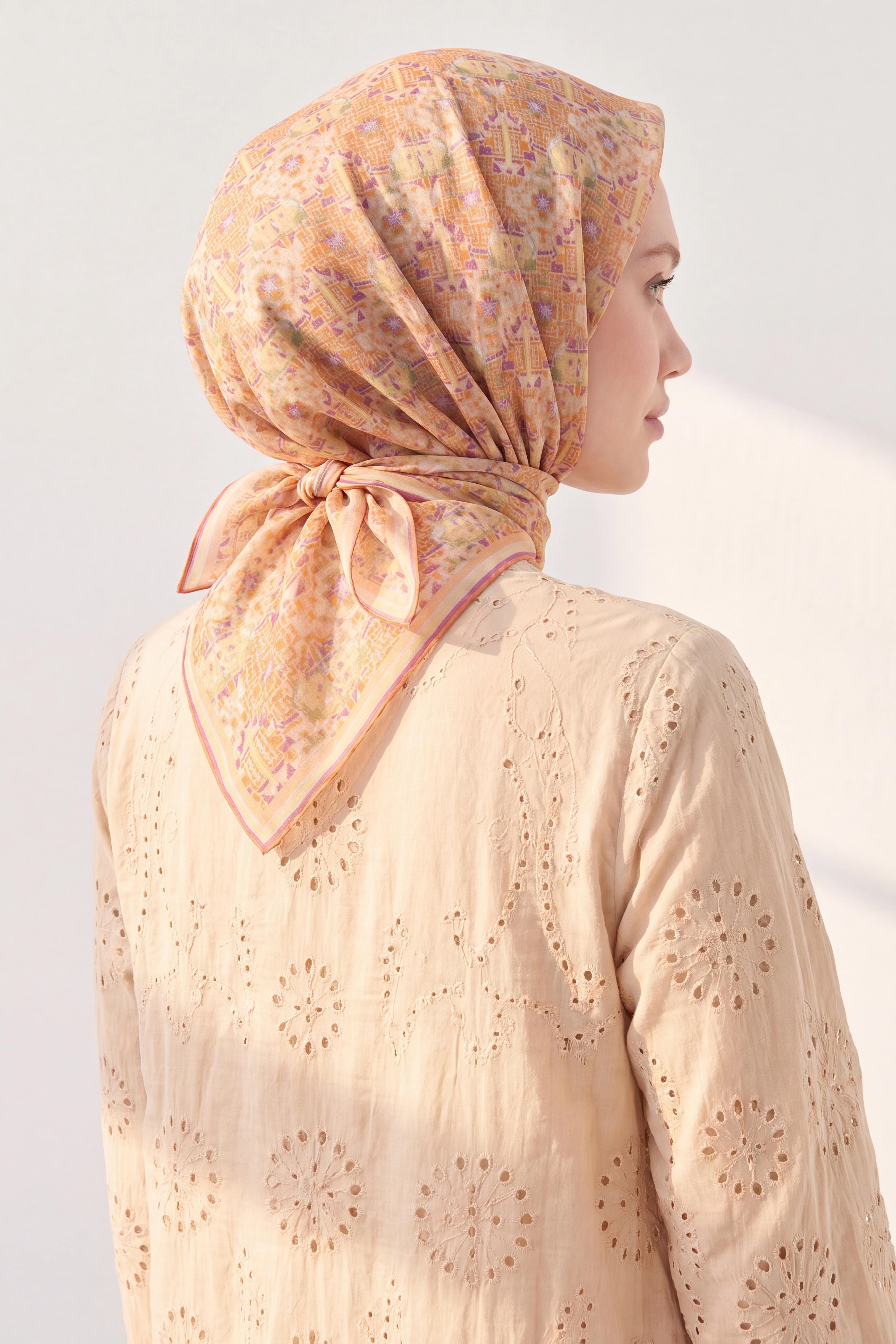 Soft Eşarp Pixel Ethnic Koyu Turuncu