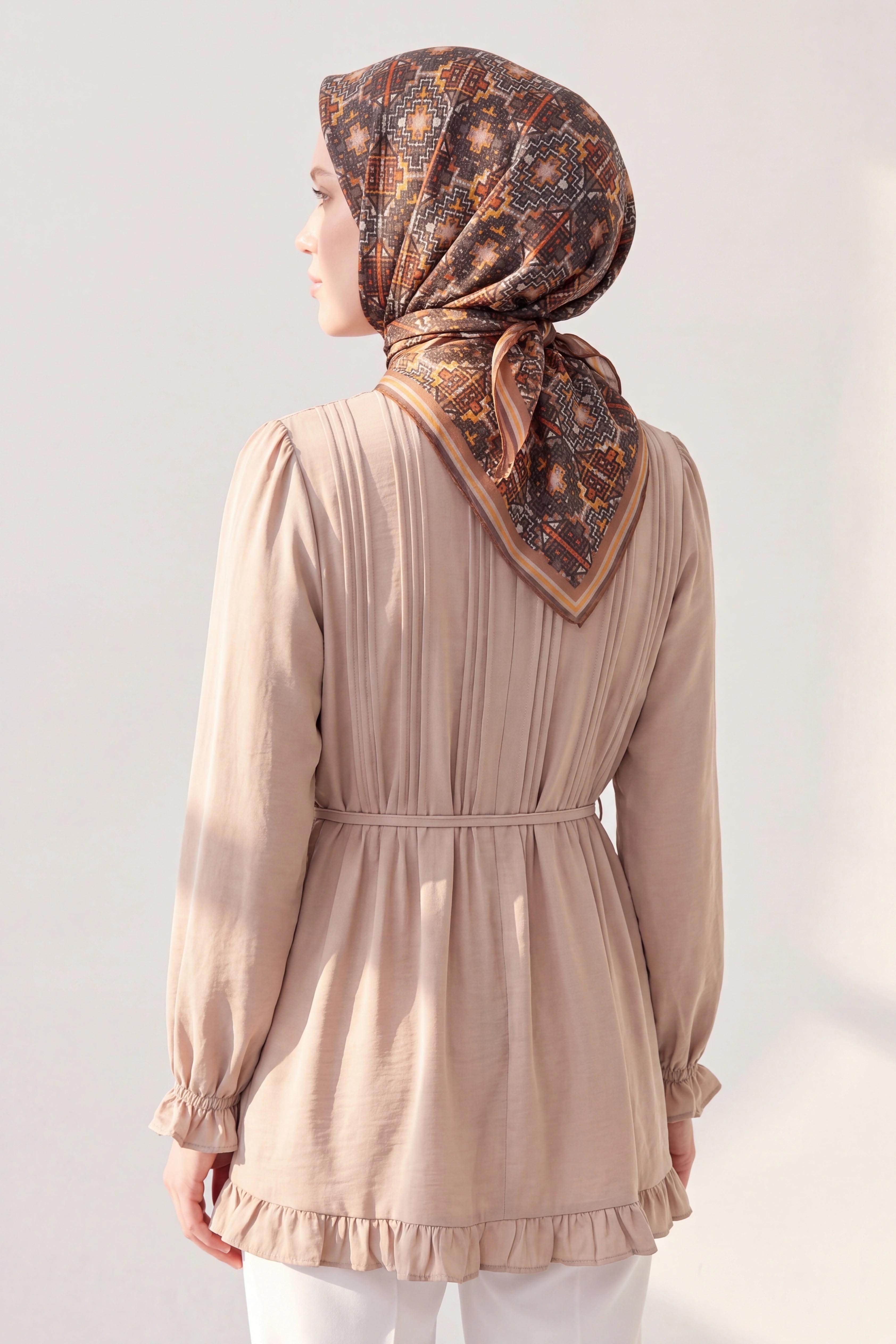 Soft Eşarp Pixel Ethnic Koyu Vizon