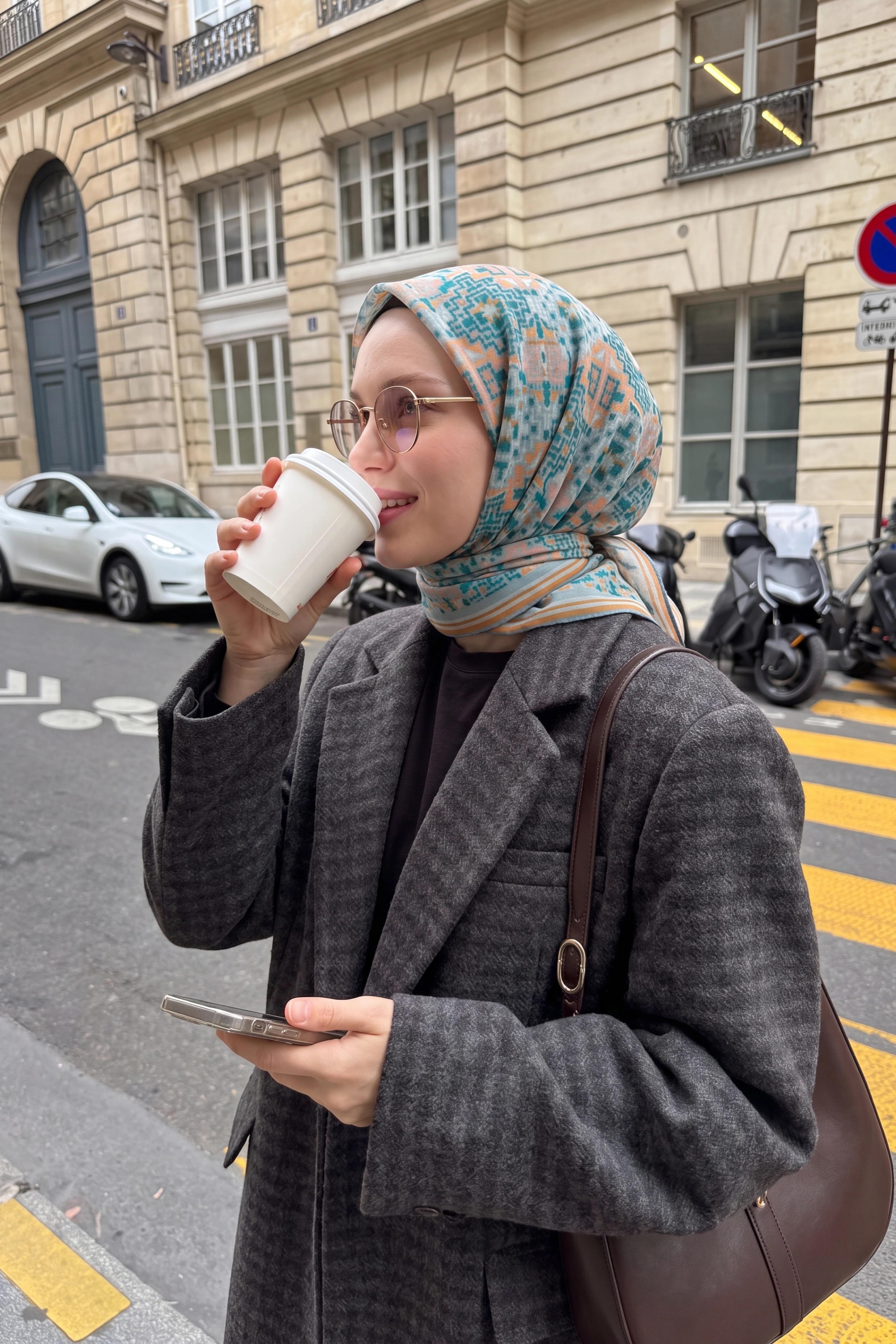 Soft Eşarp Pixel Ethnic Su Yeşili