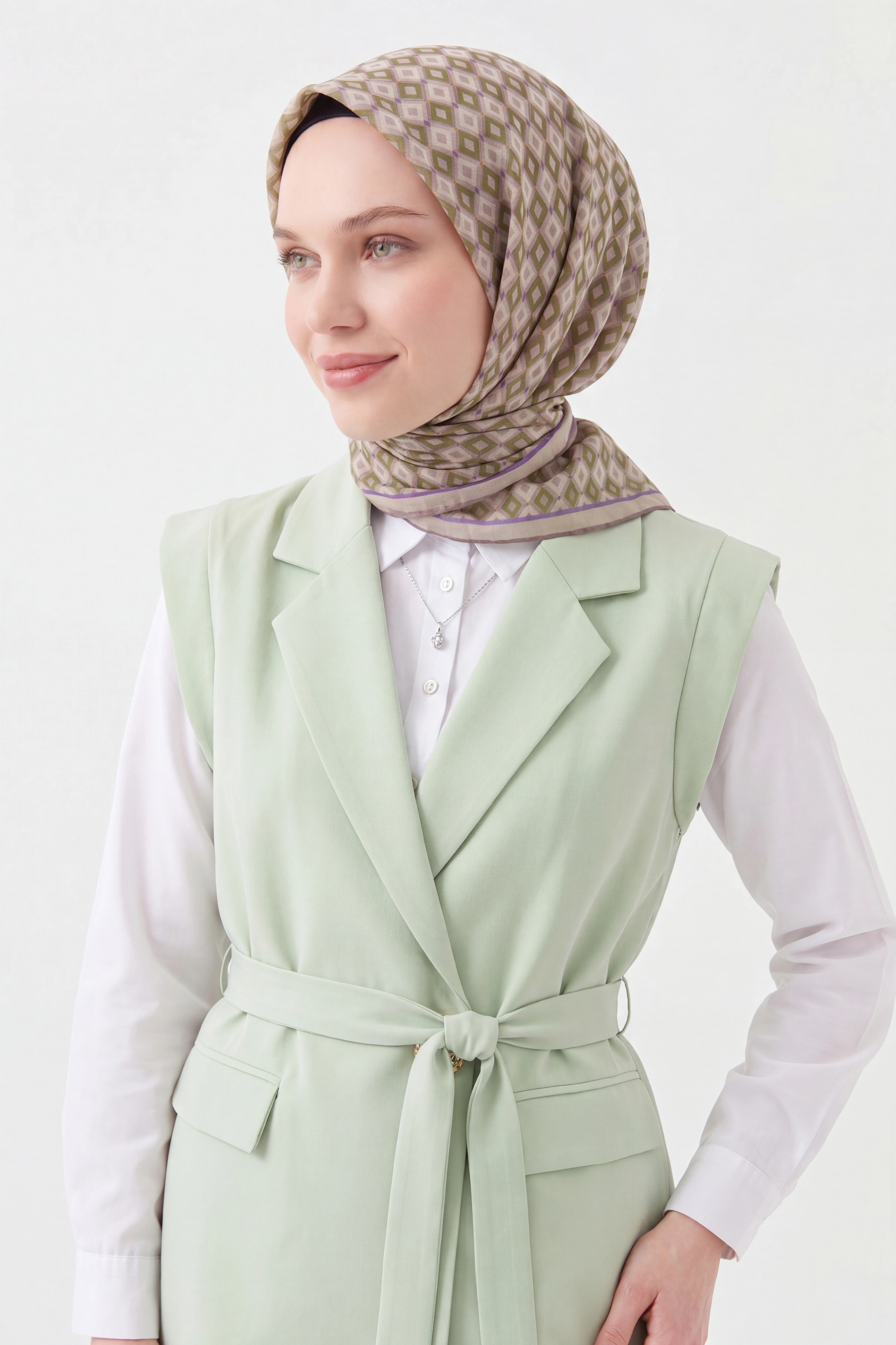 Soft Eşarp Retro Geometrik Lila
