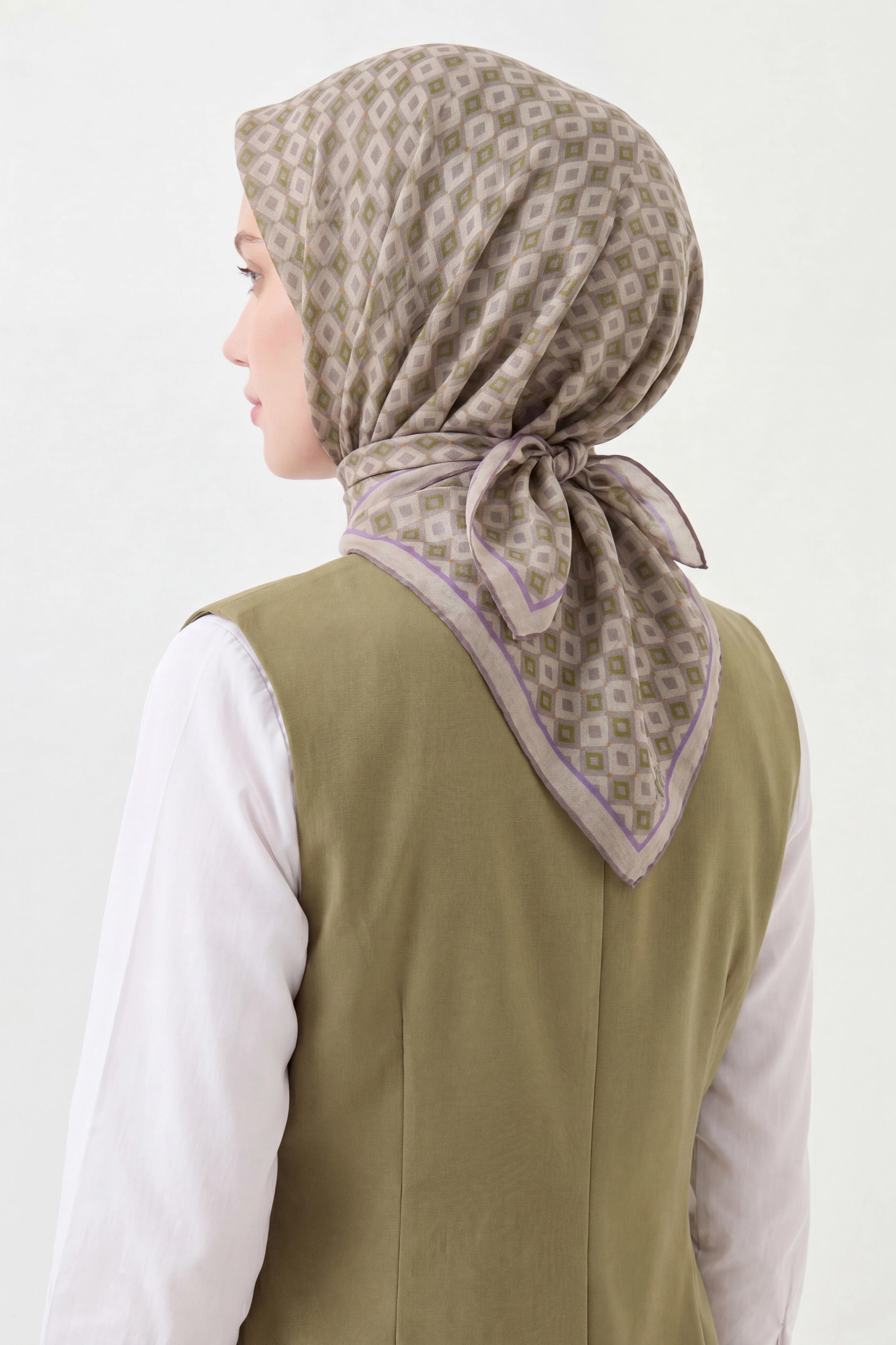 Soft Eşarp Retro Geometrik Lila