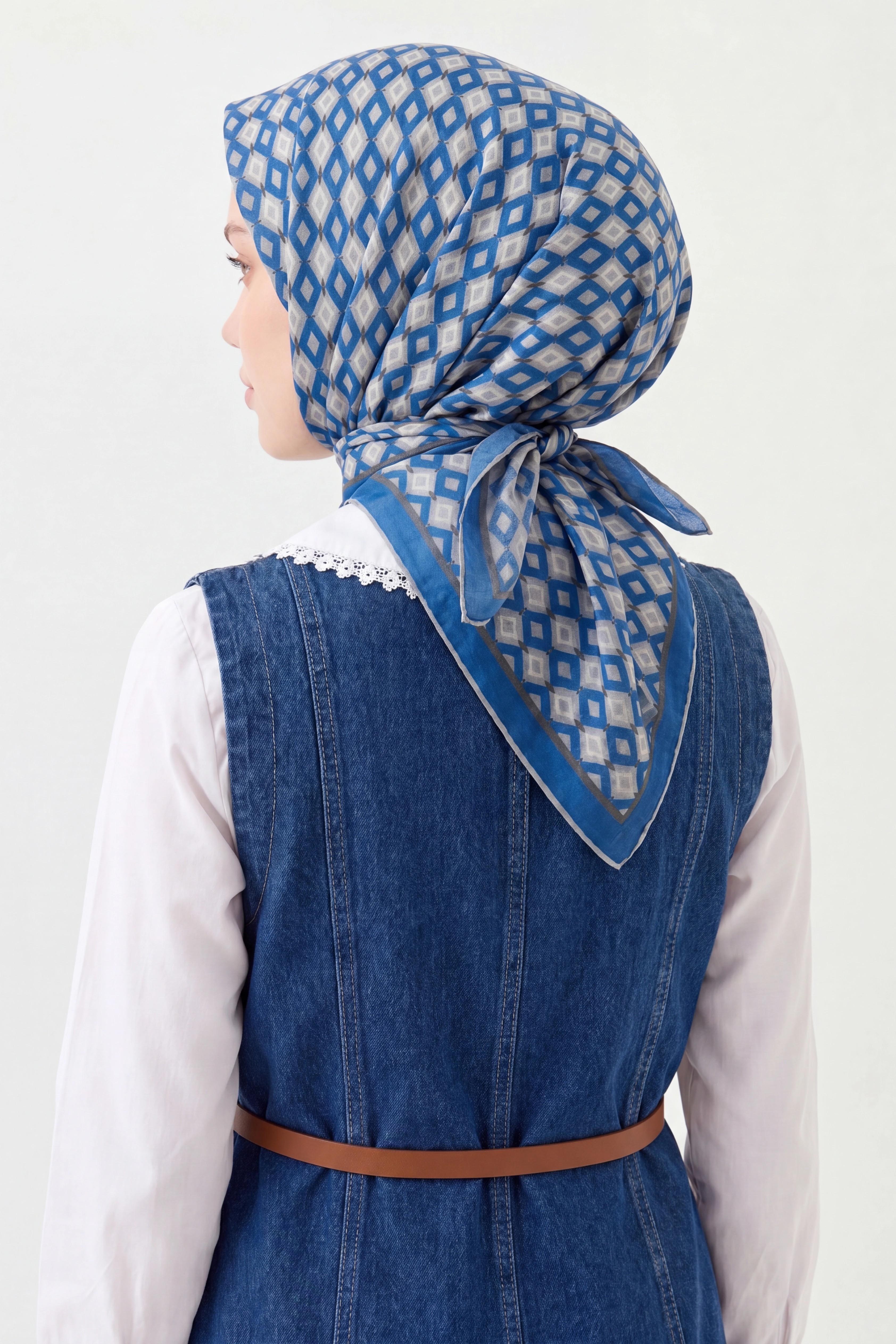 Soft Eşarp Retro Geometrik Mavi