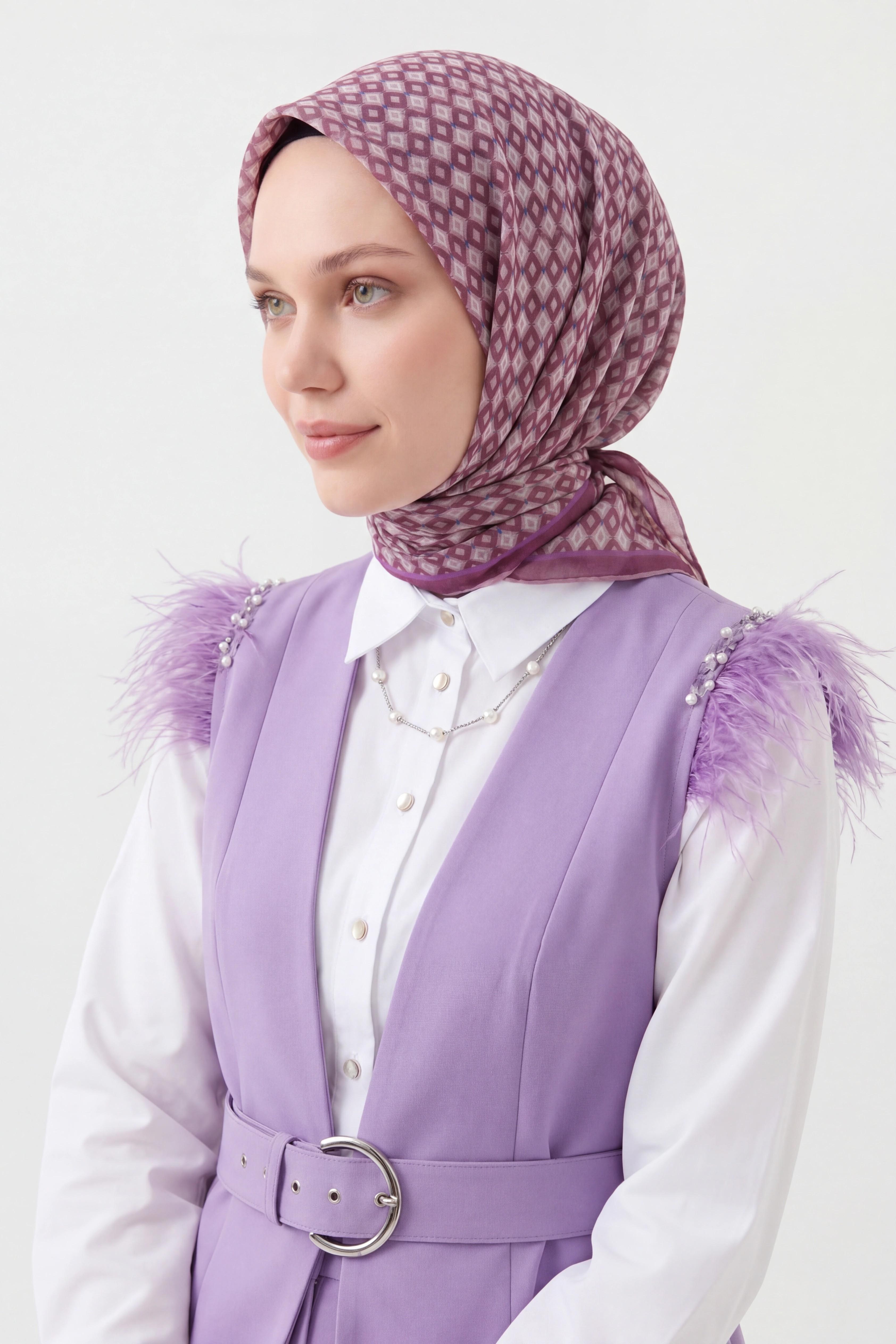 Soft Eşarp Retro Geometrik Mürdüm