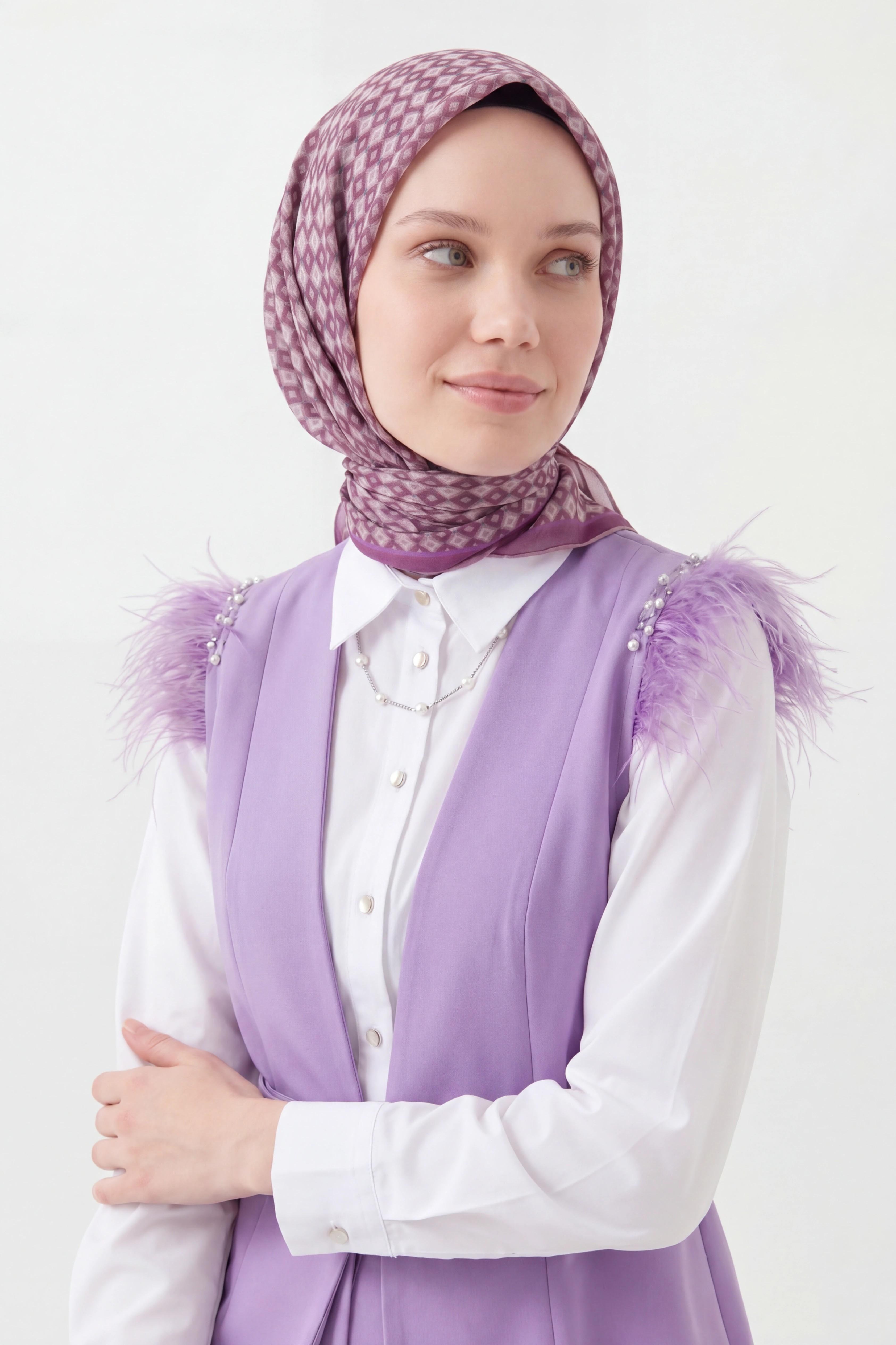 Soft Eşarp Retro Geometrik Mürdüm