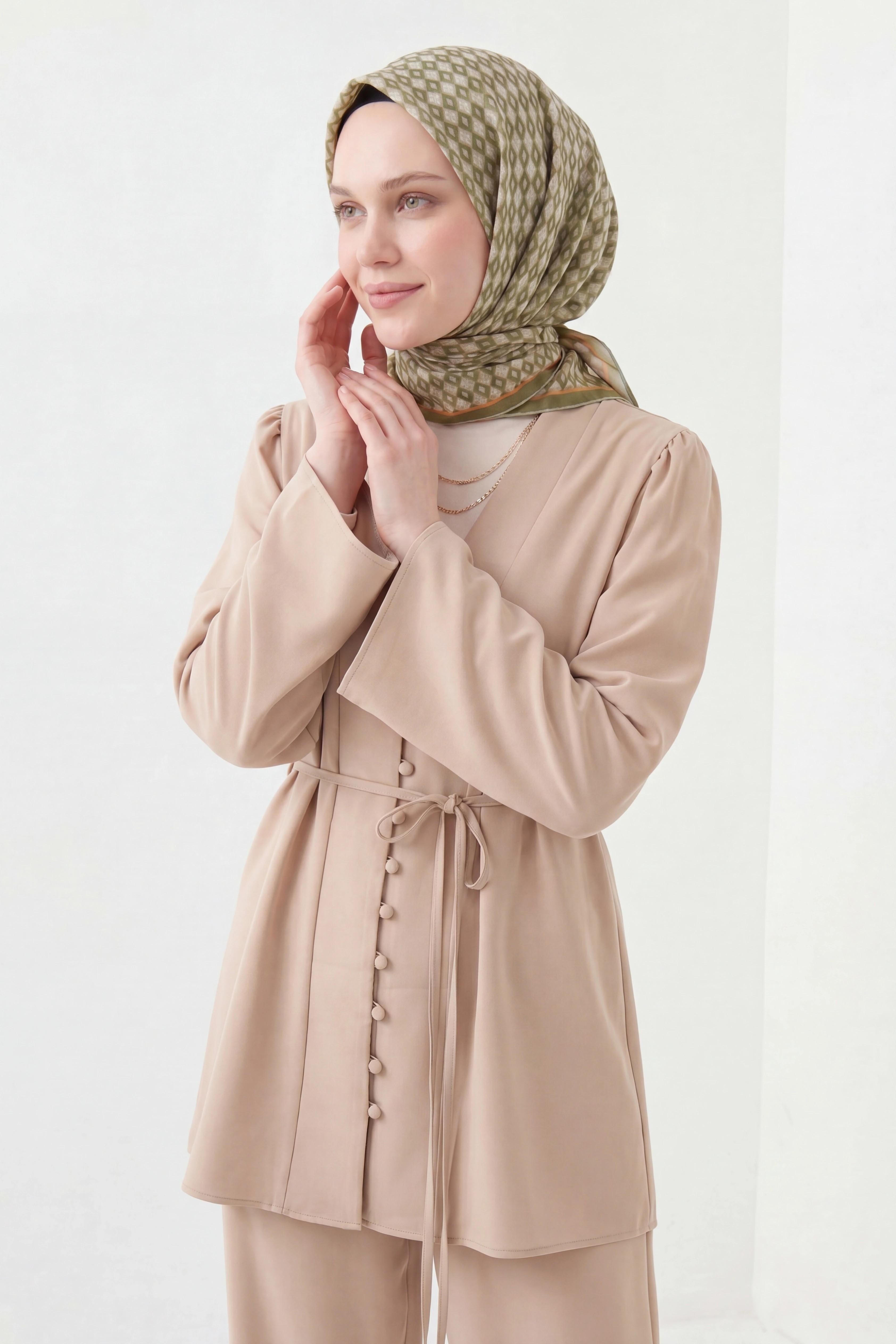 Soft Eşarp Retro Geometrik Su Yeşili
