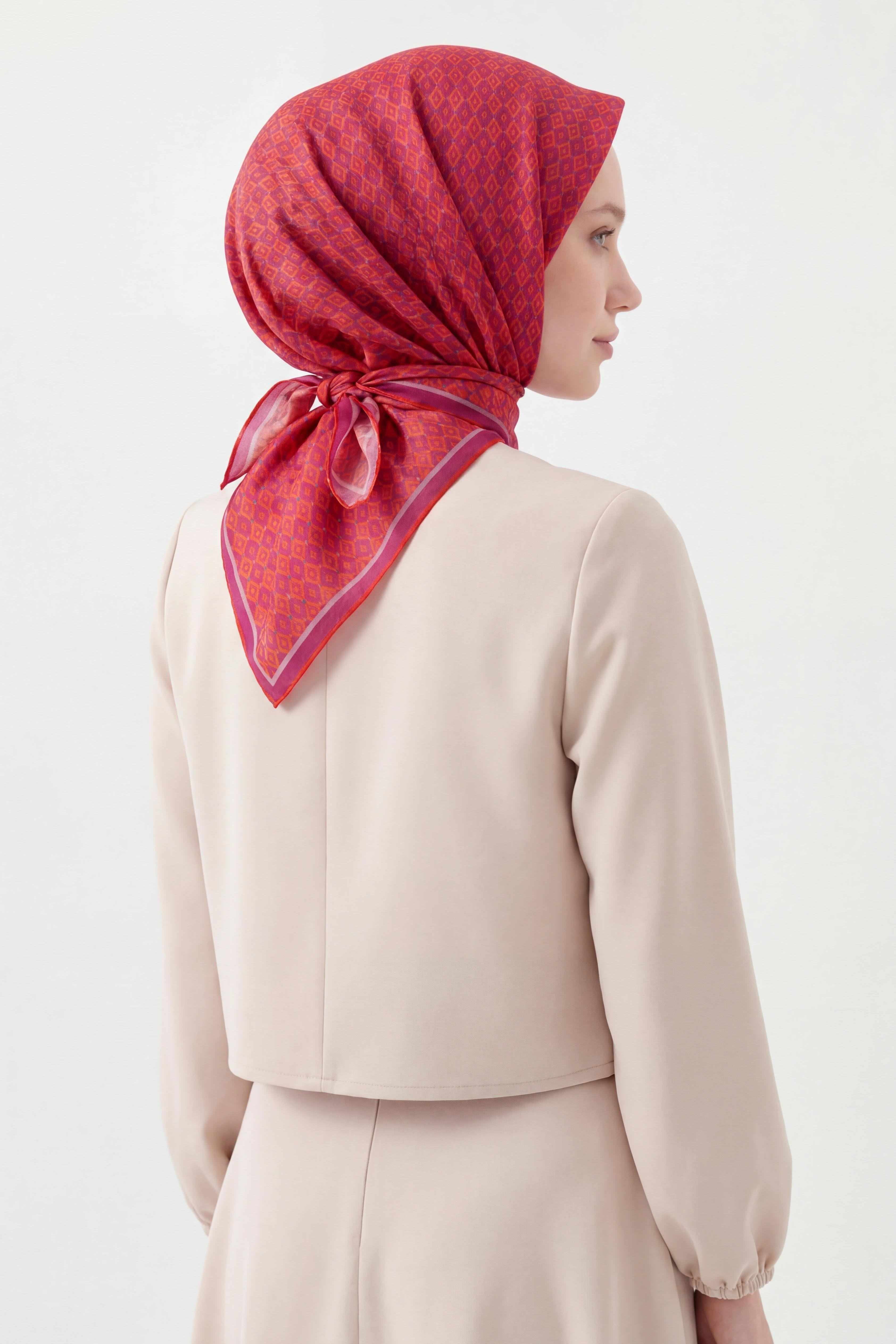 Soft Eşarp Retro Geometrik Turuncu