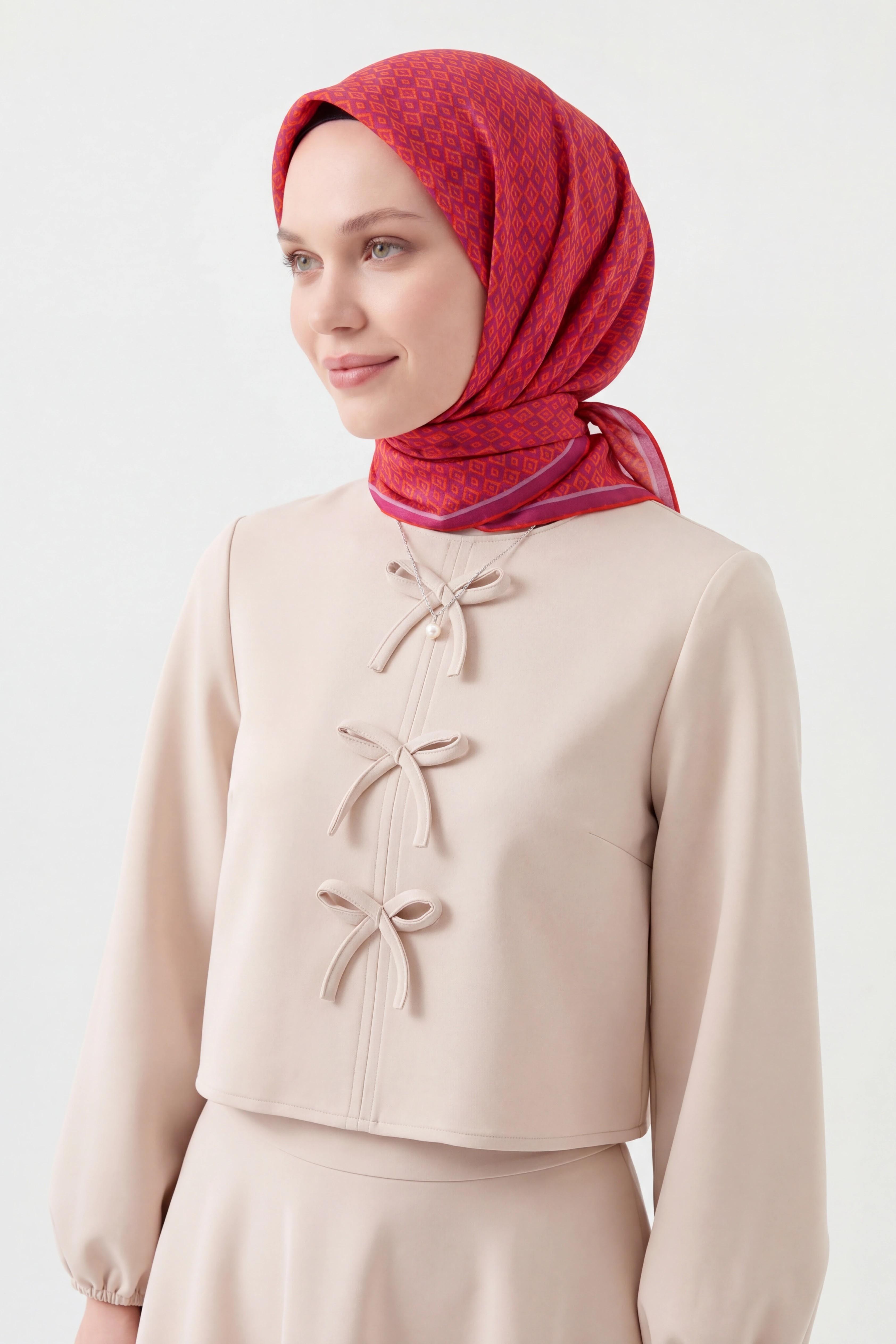 Soft Eşarp Retro Geometrik Turuncu