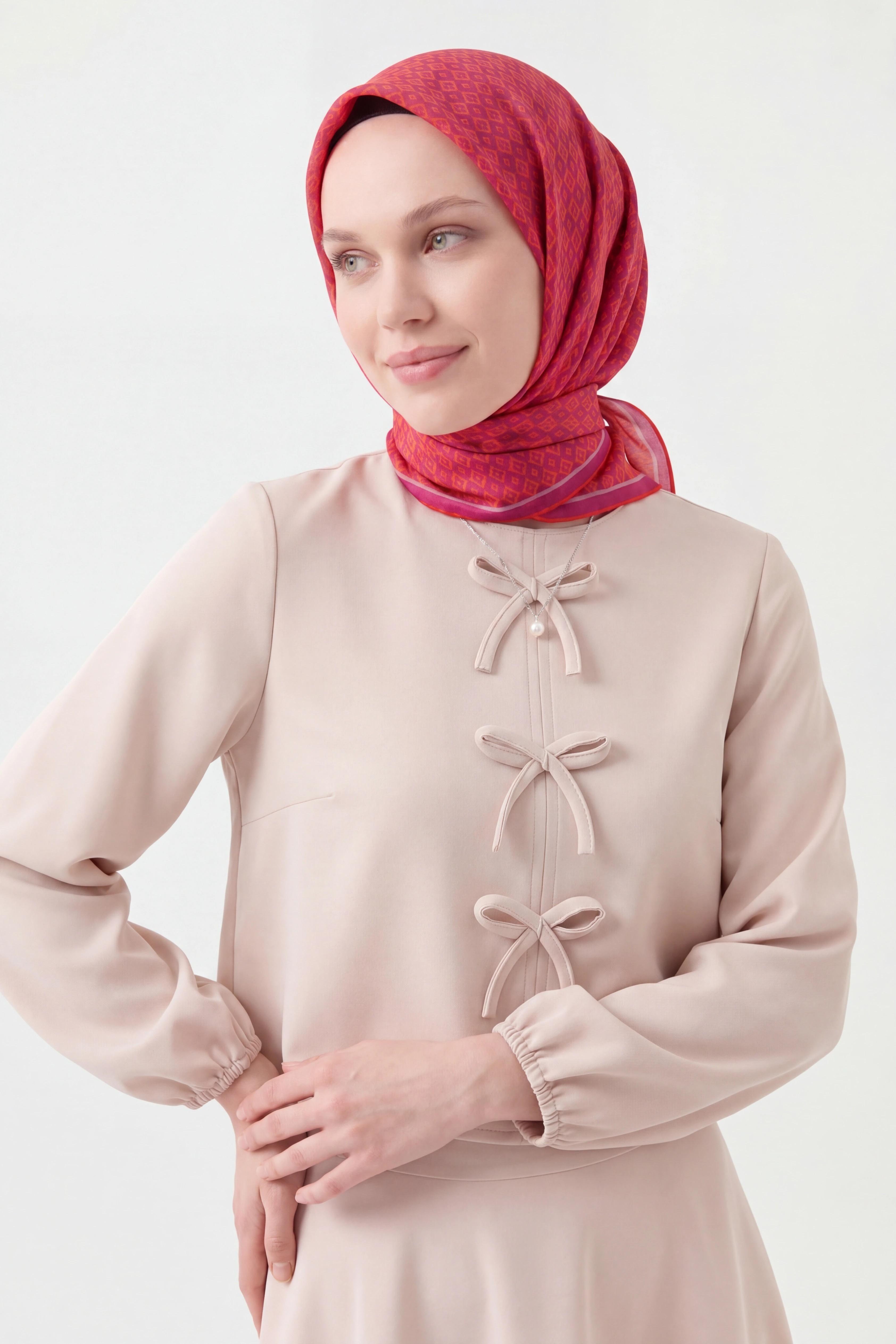 Soft Eşarp Retro Geometrik Turuncu