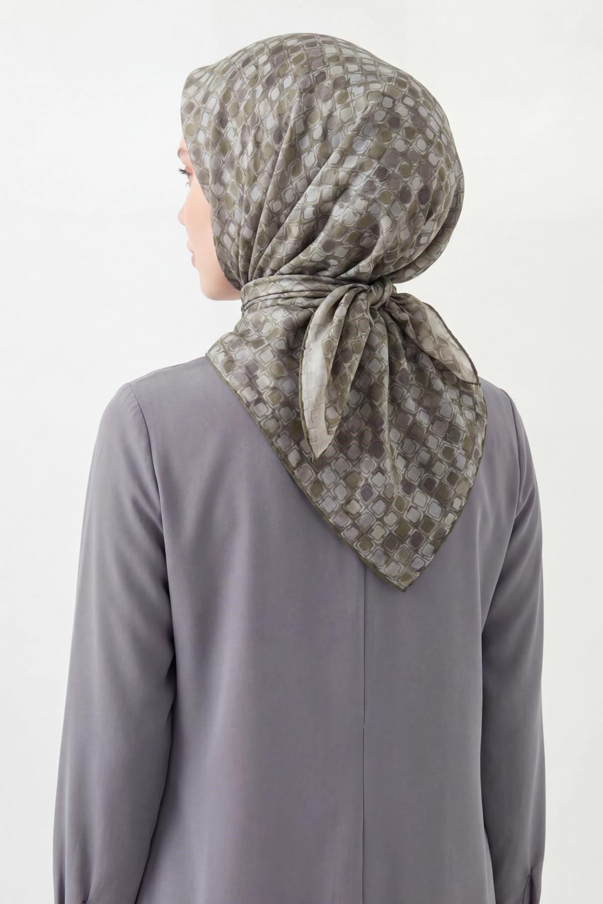 Soft Eşarp Retro Mozaik Koyu Yeşil 90x90