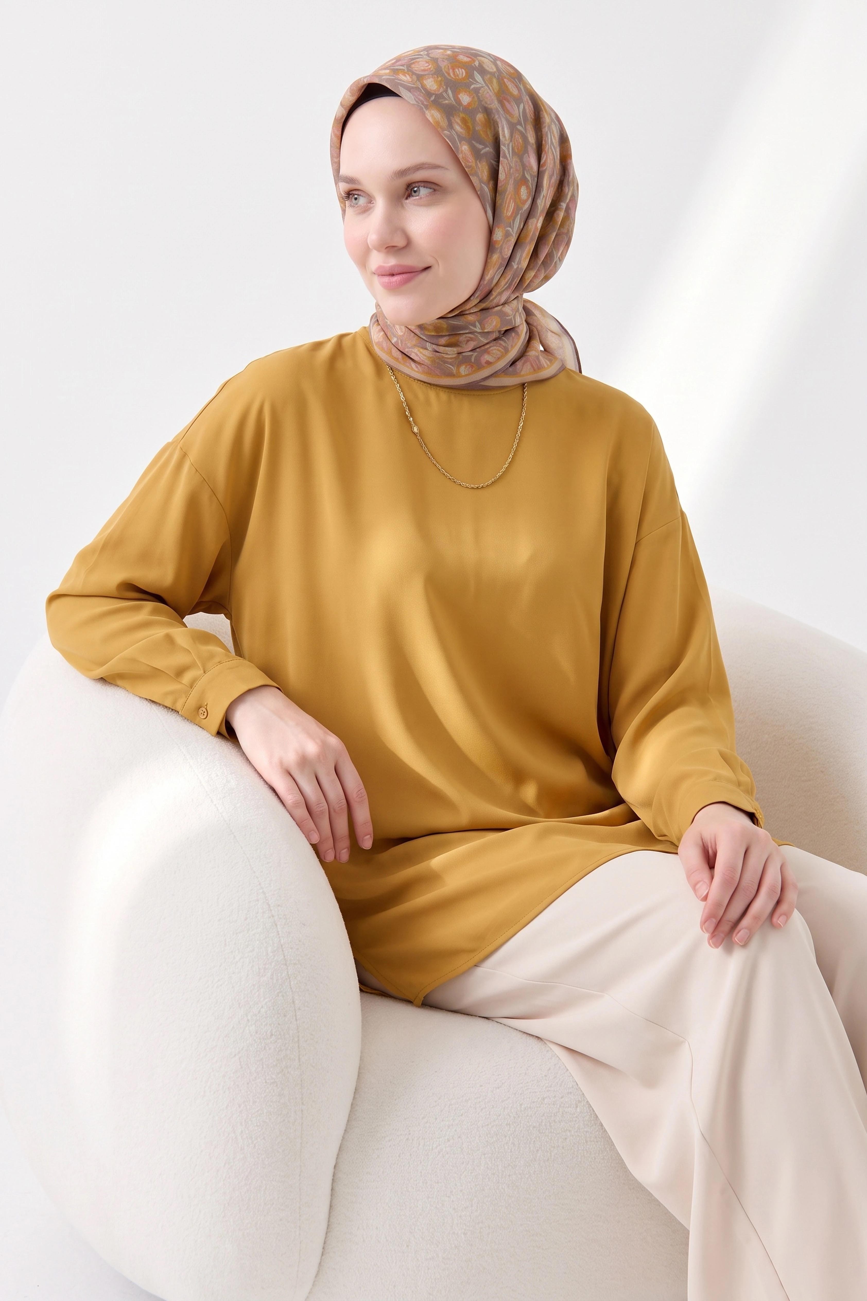 Soft Eşarp Vintage Floral Açık Vizon