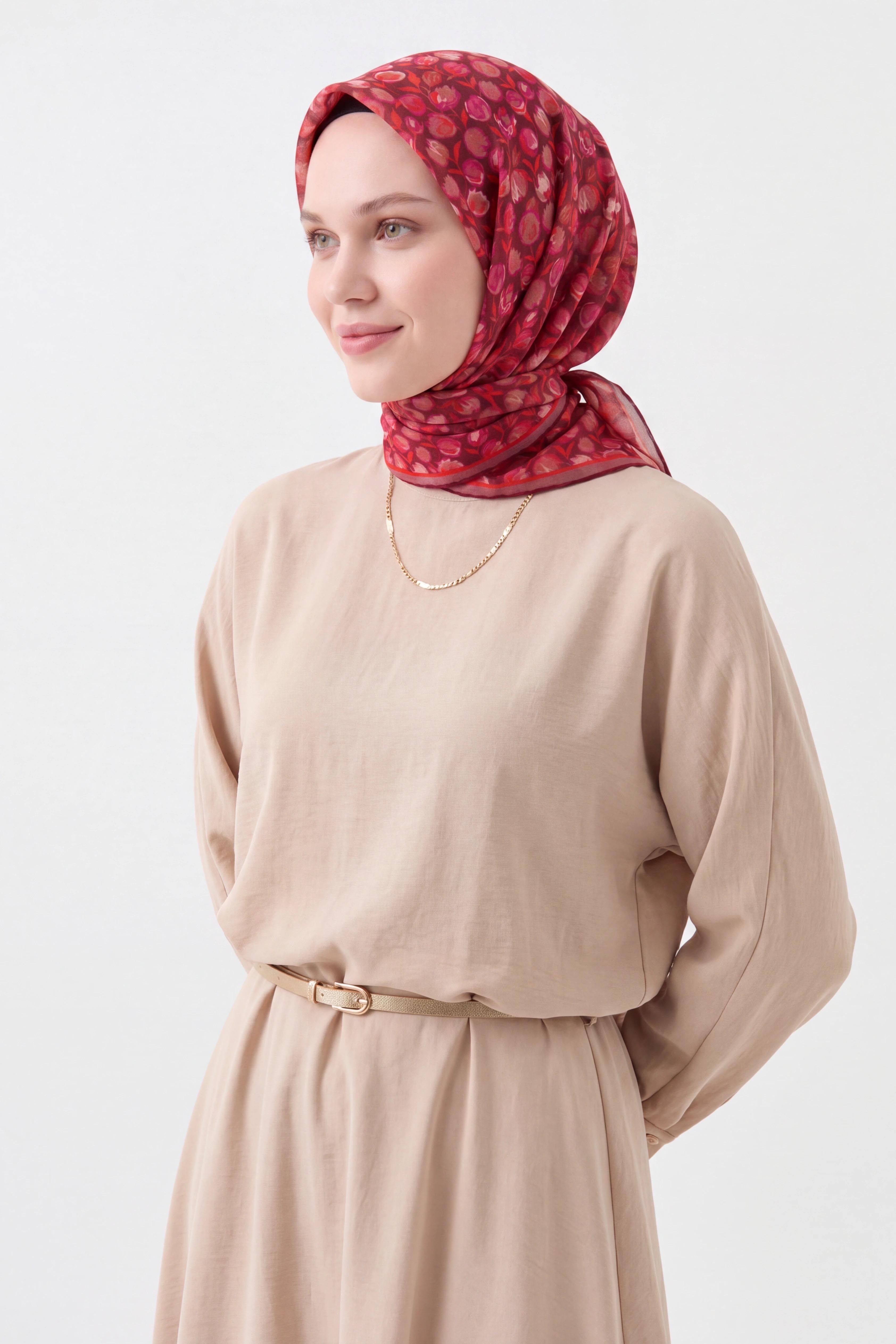 Soft Eşarp Vintage Floral Bordo