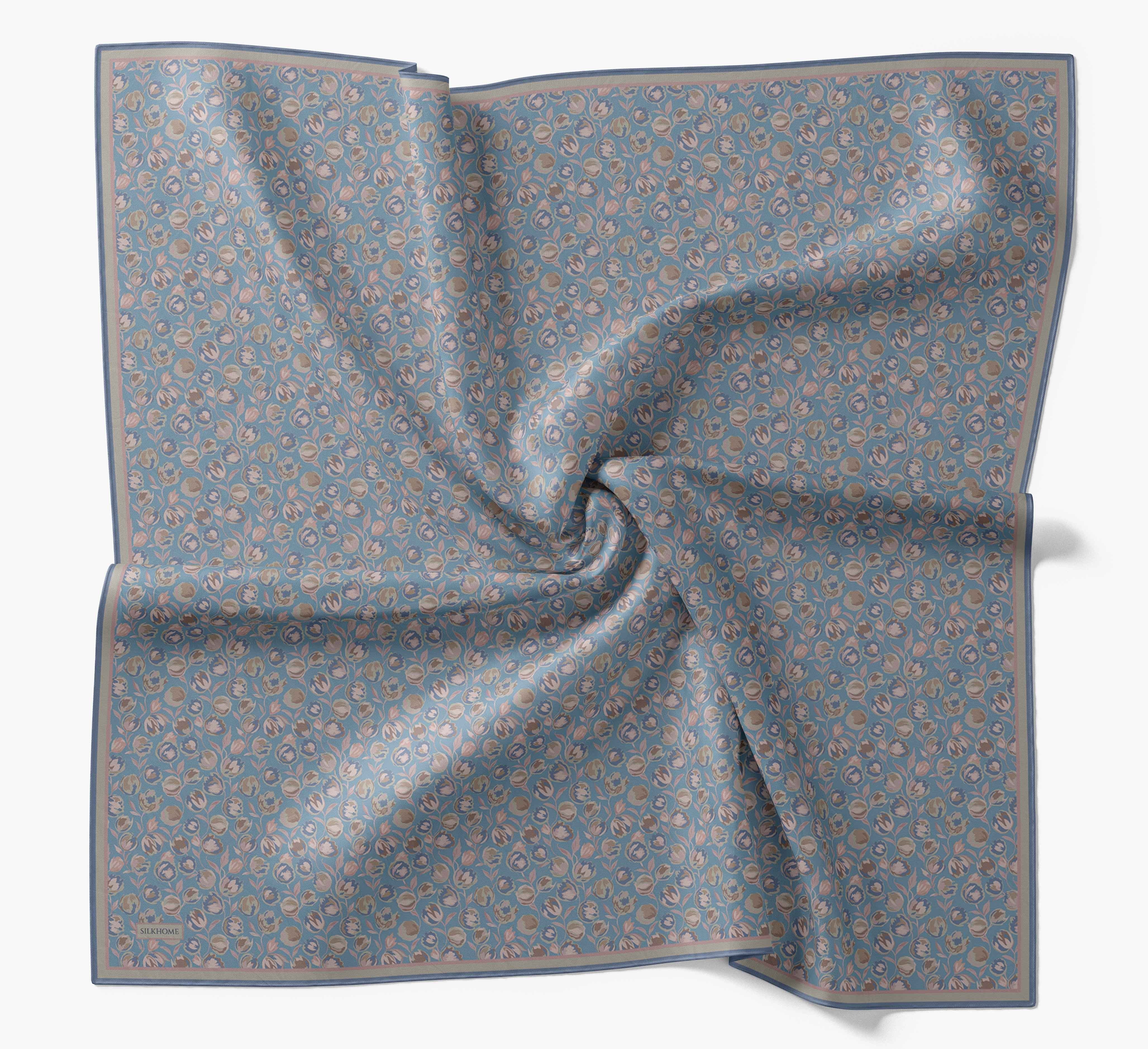 Soft Eşarp Vintage Floral Gök Mavisi