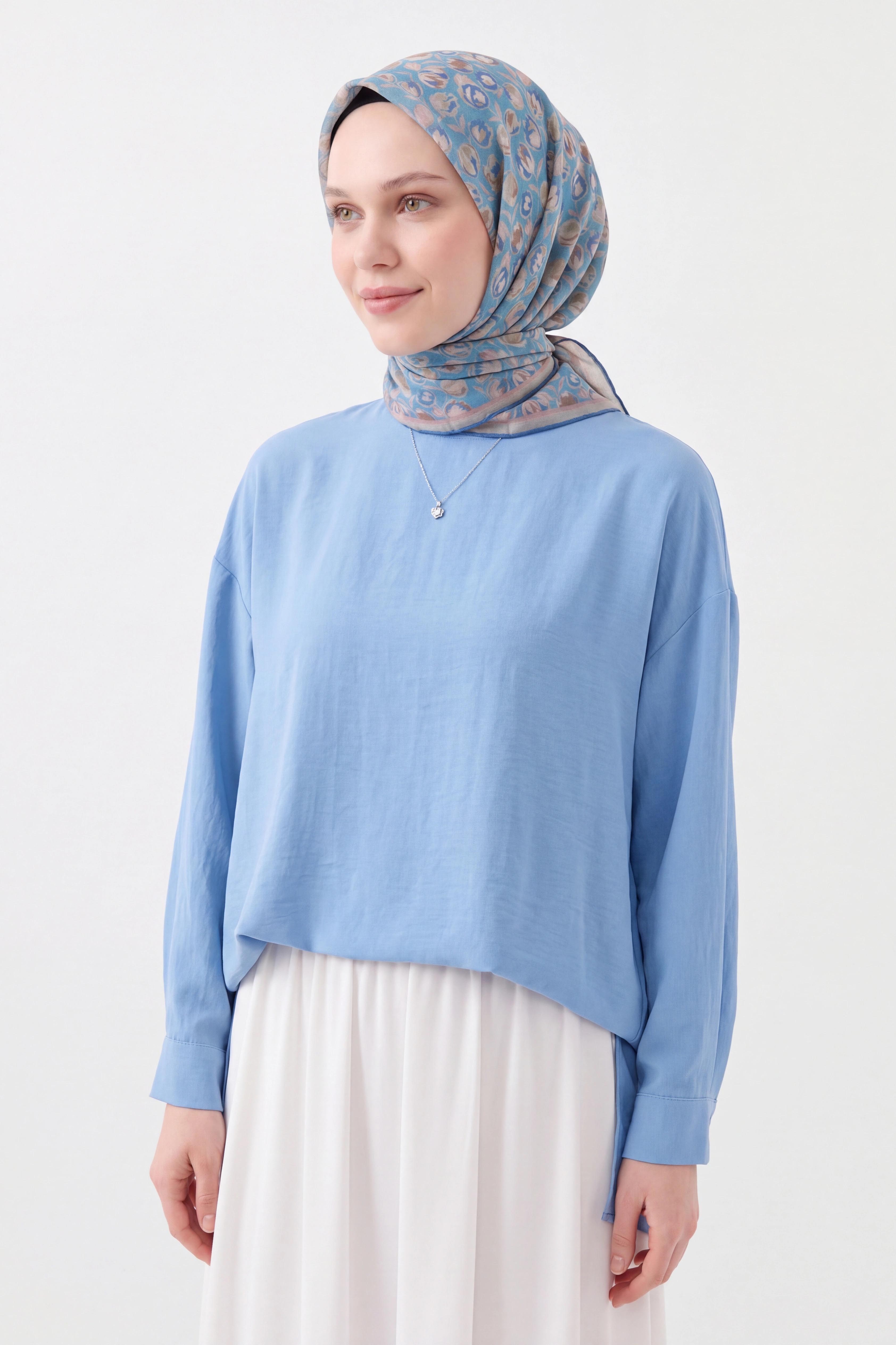Soft Eşarp Vintage Floral Gök Mavisi