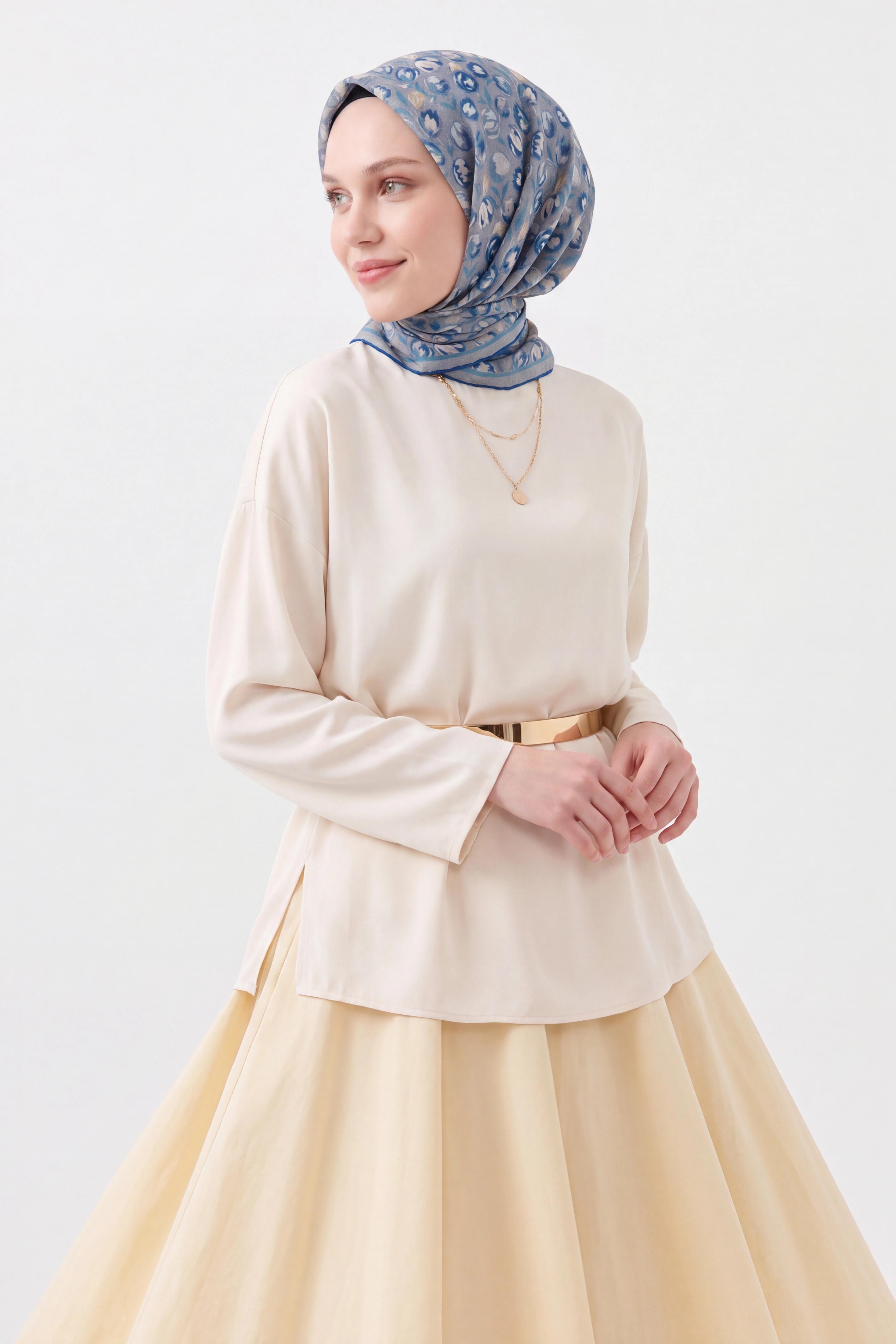 Soft Eşarp Vintage Floral Gri