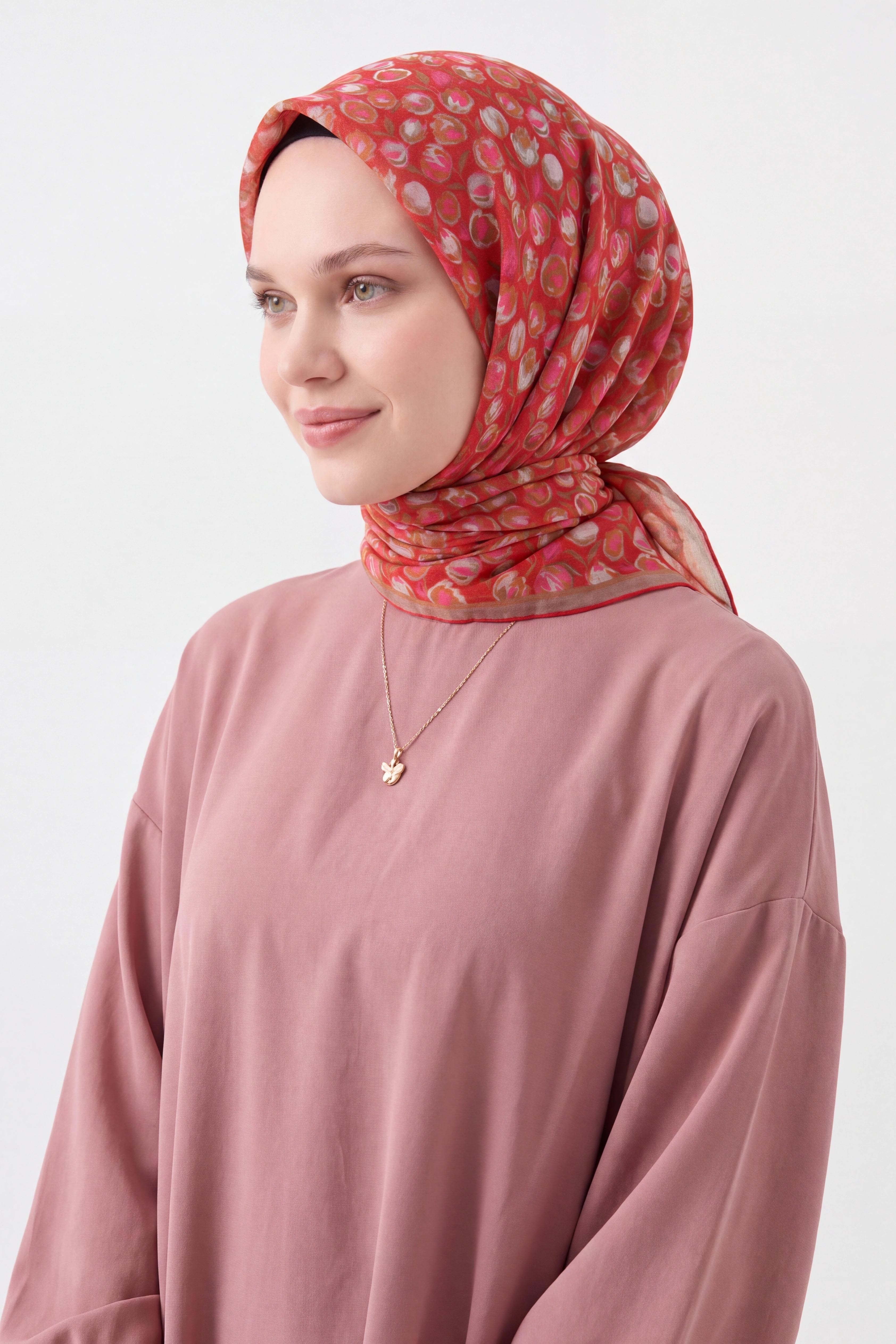 Soft Eşarp Vintage Floral Kırmızı