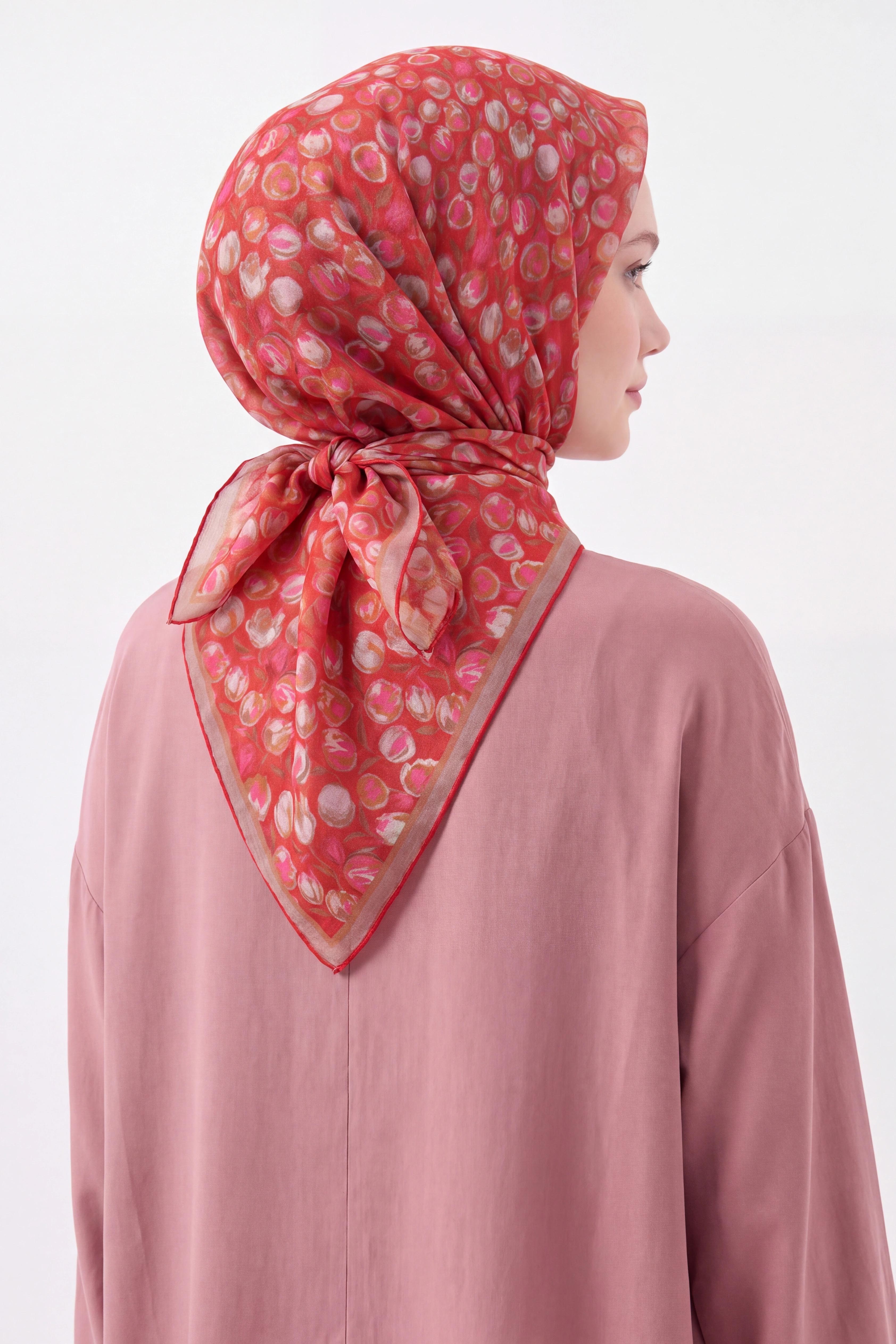 Soft Eşarp Vintage Floral Kırmızı