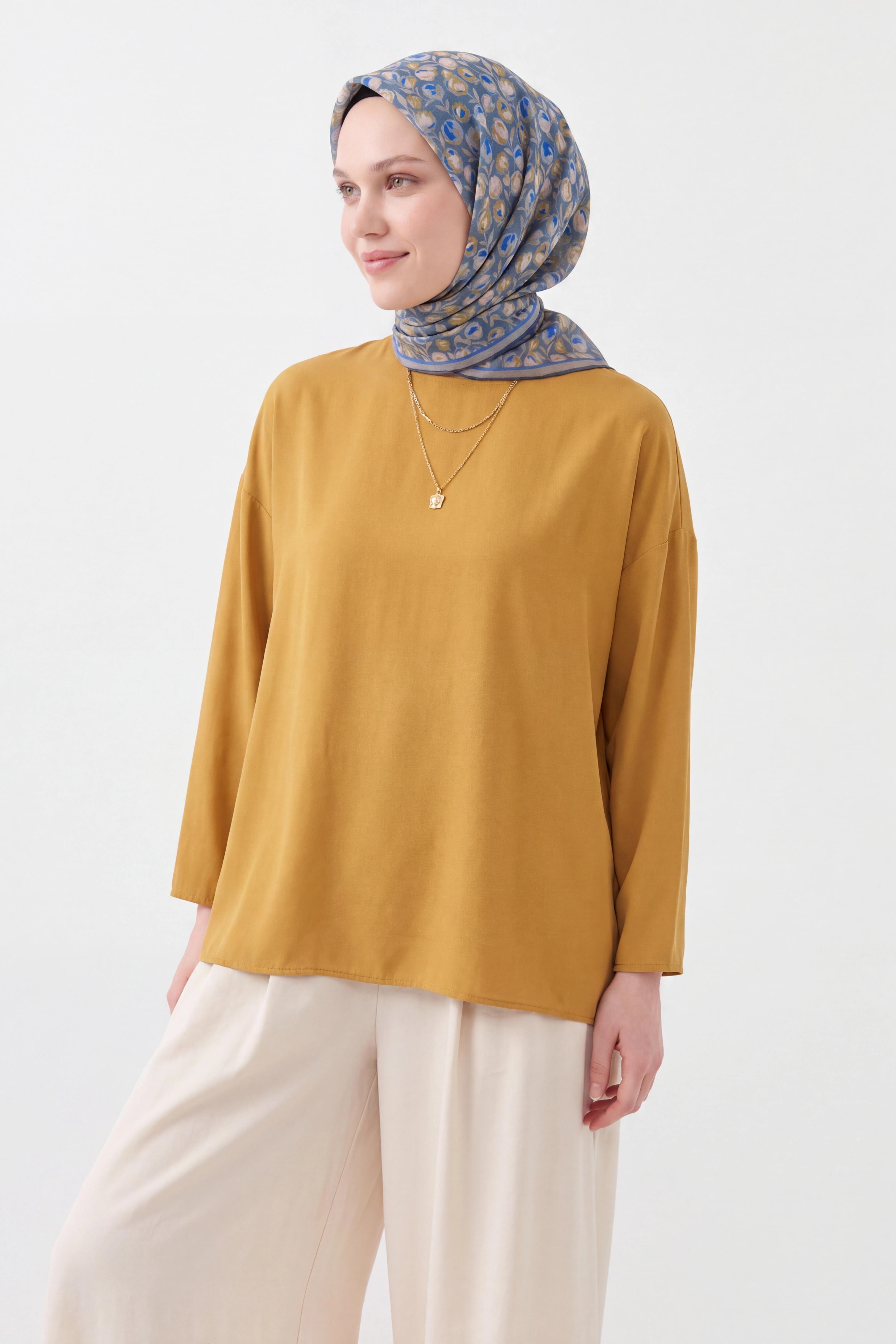 Soft Eşarp Vintage Floral Mavi Gri