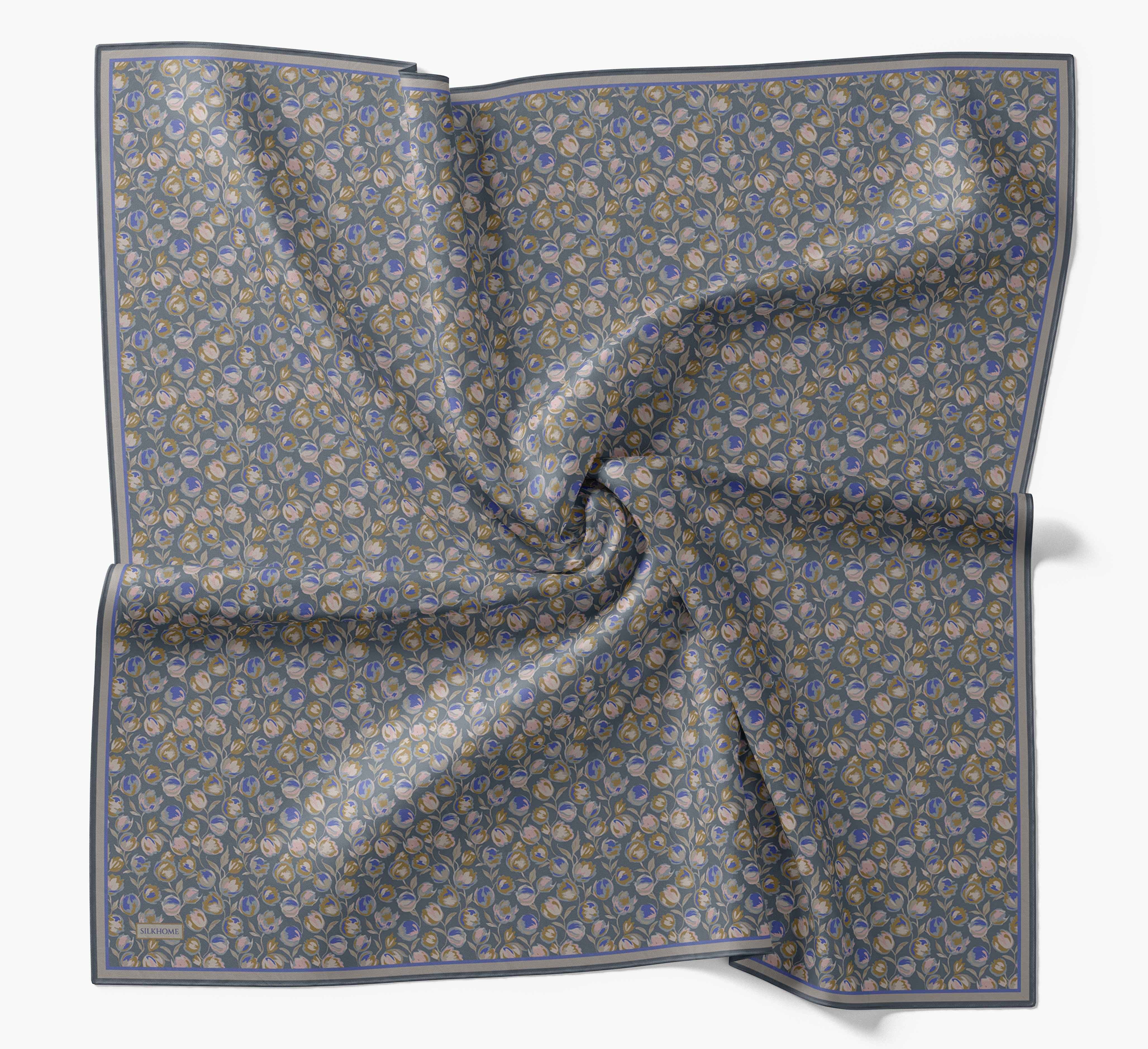 Soft Eşarp Vintage Floral Mavi Gri