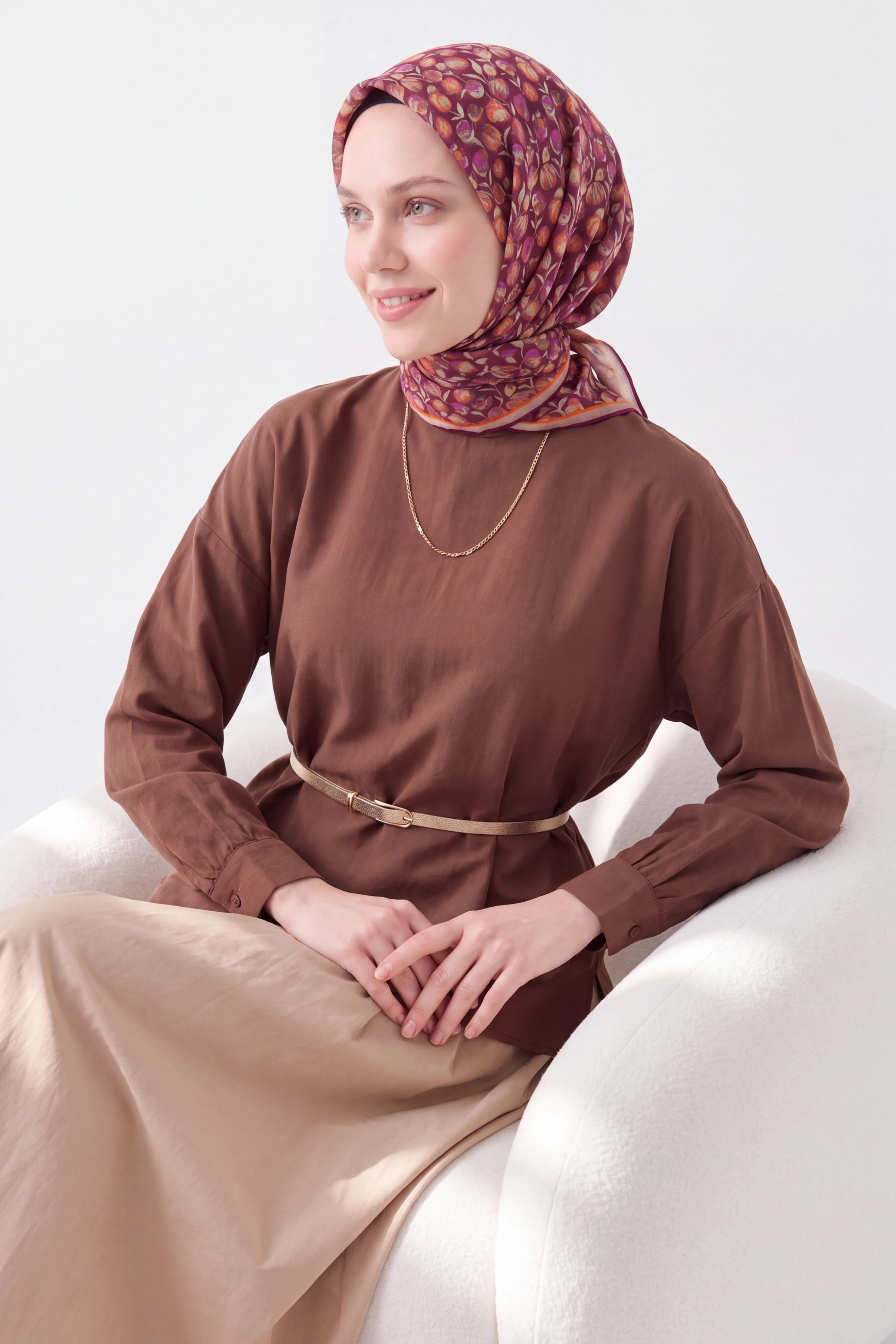 Soft Eşarp Vintage Floral Mürdüm